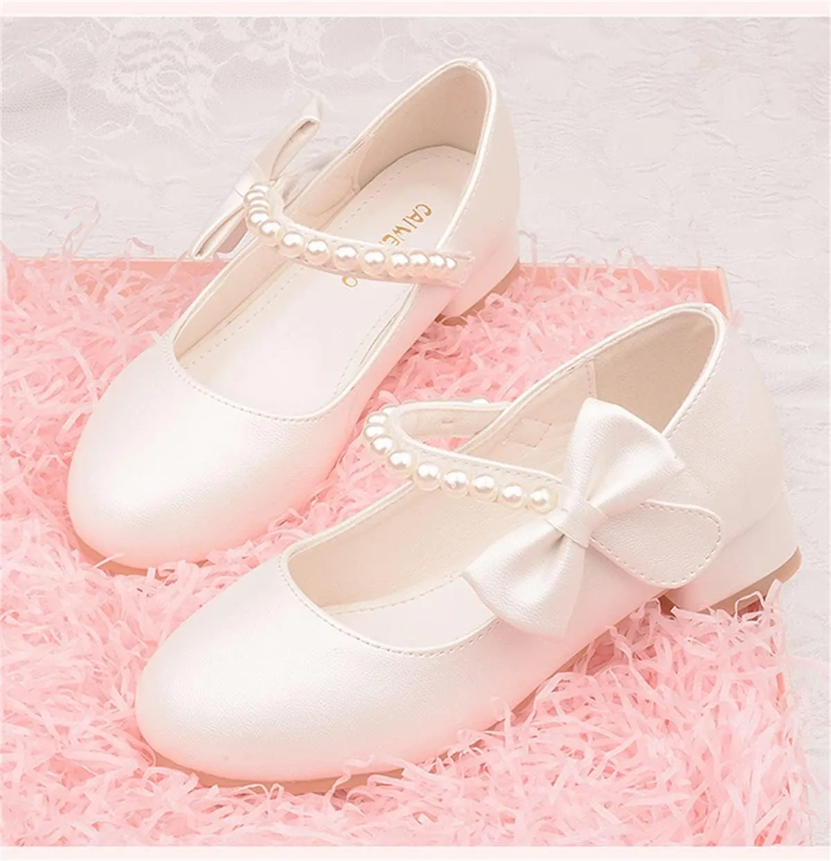 Girls Dress Shoes Mary Jane Flower Girl Low Heels Princess Shoes for Wedding Party 5519