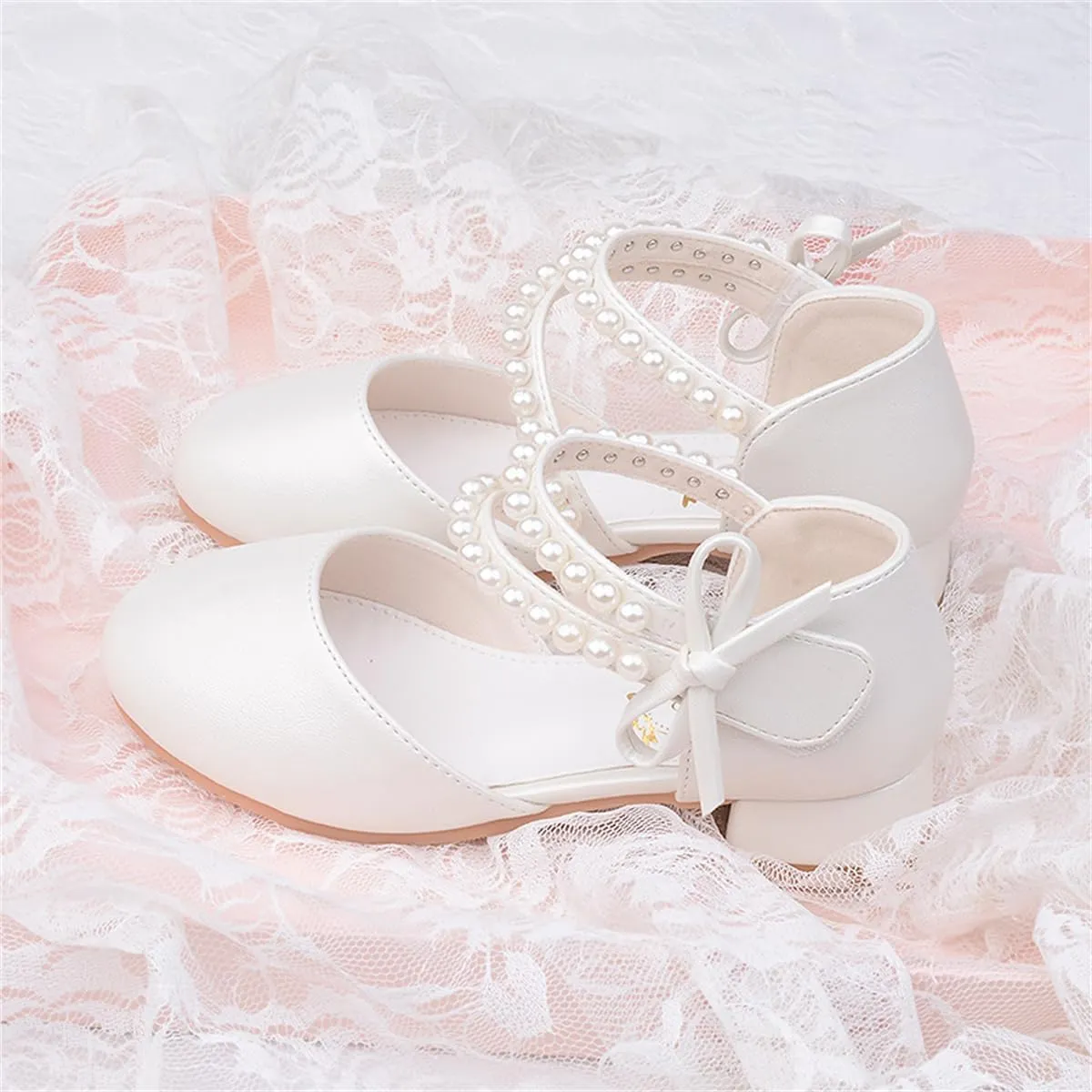Girls Dress Shoes Mary Jane Flower Girl Low Heels Princess Shoes for Wedding Party 5544