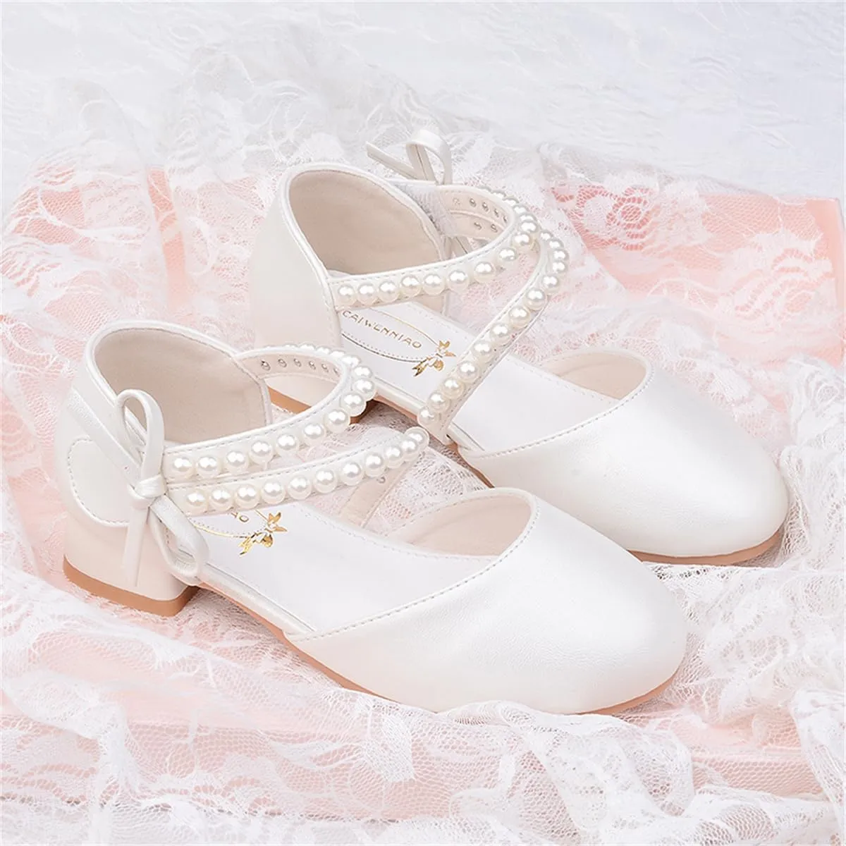 Girls Dress Shoes Mary Jane Flower Girl Low Heels Princess Shoes for Wedding Party 5544
