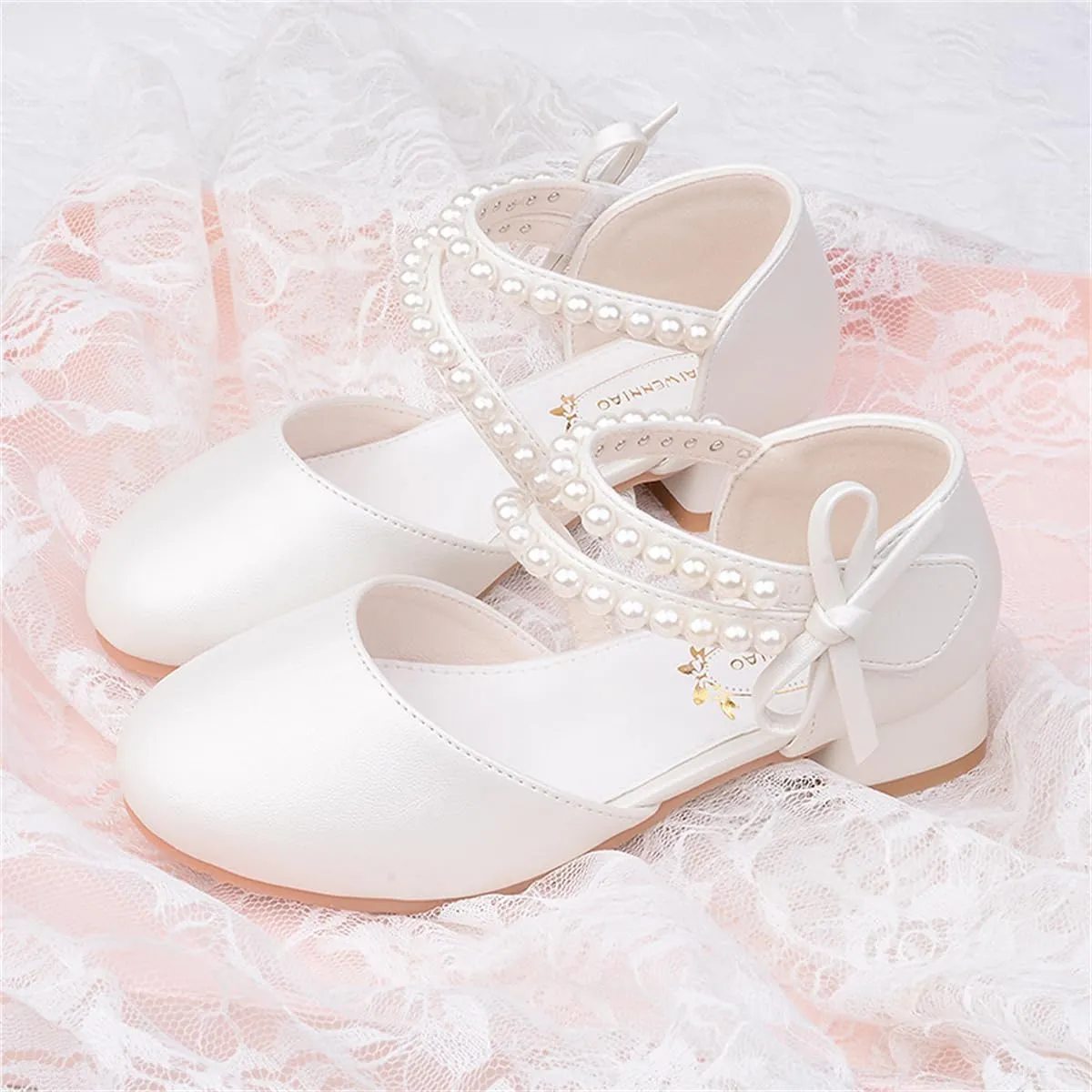 Girls Dress Shoes Mary Jane Flower Girl Low Heels Princess Shoes for Wedding Party 5544