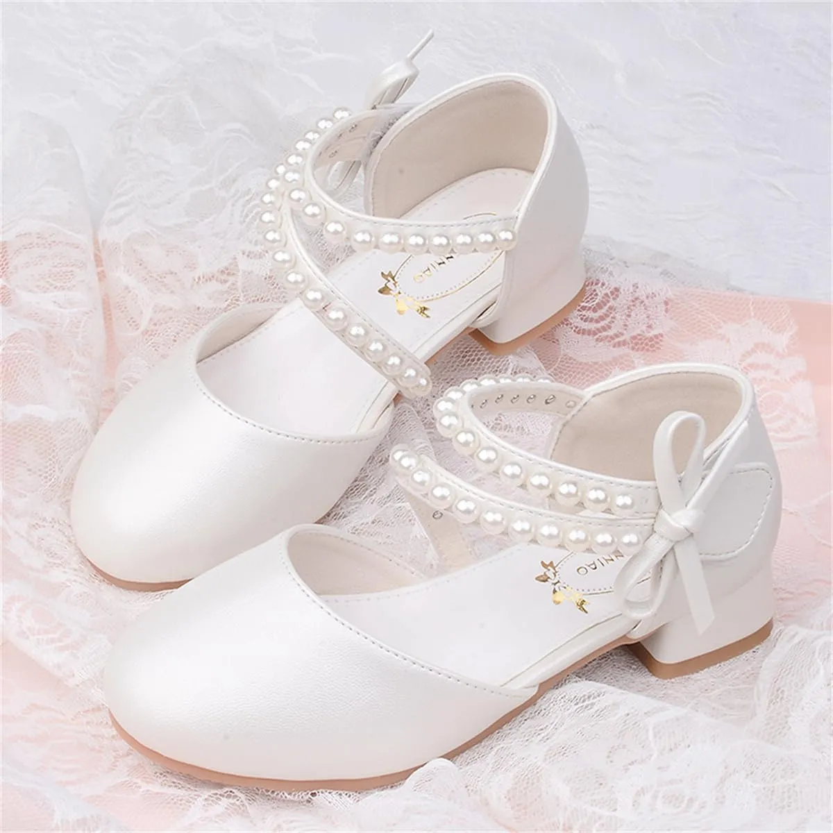 Girls Dress Shoes Mary Jane Flower Girl Low Heels Princess Shoes for Wedding Party 5544