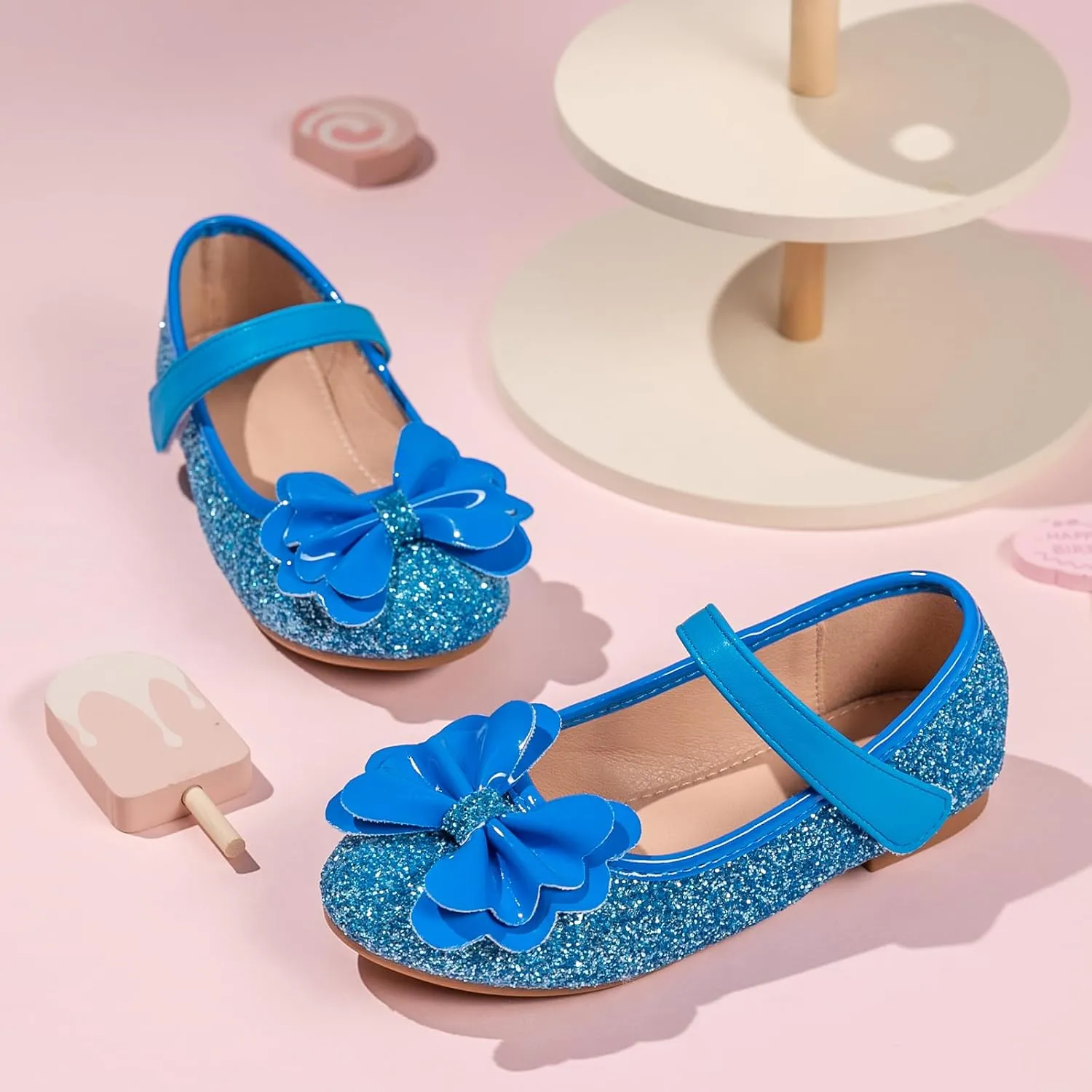 Girls Dress Shoes Mary Jane Wedding Party Shoes Glitter Bridesmaids Princess Flat