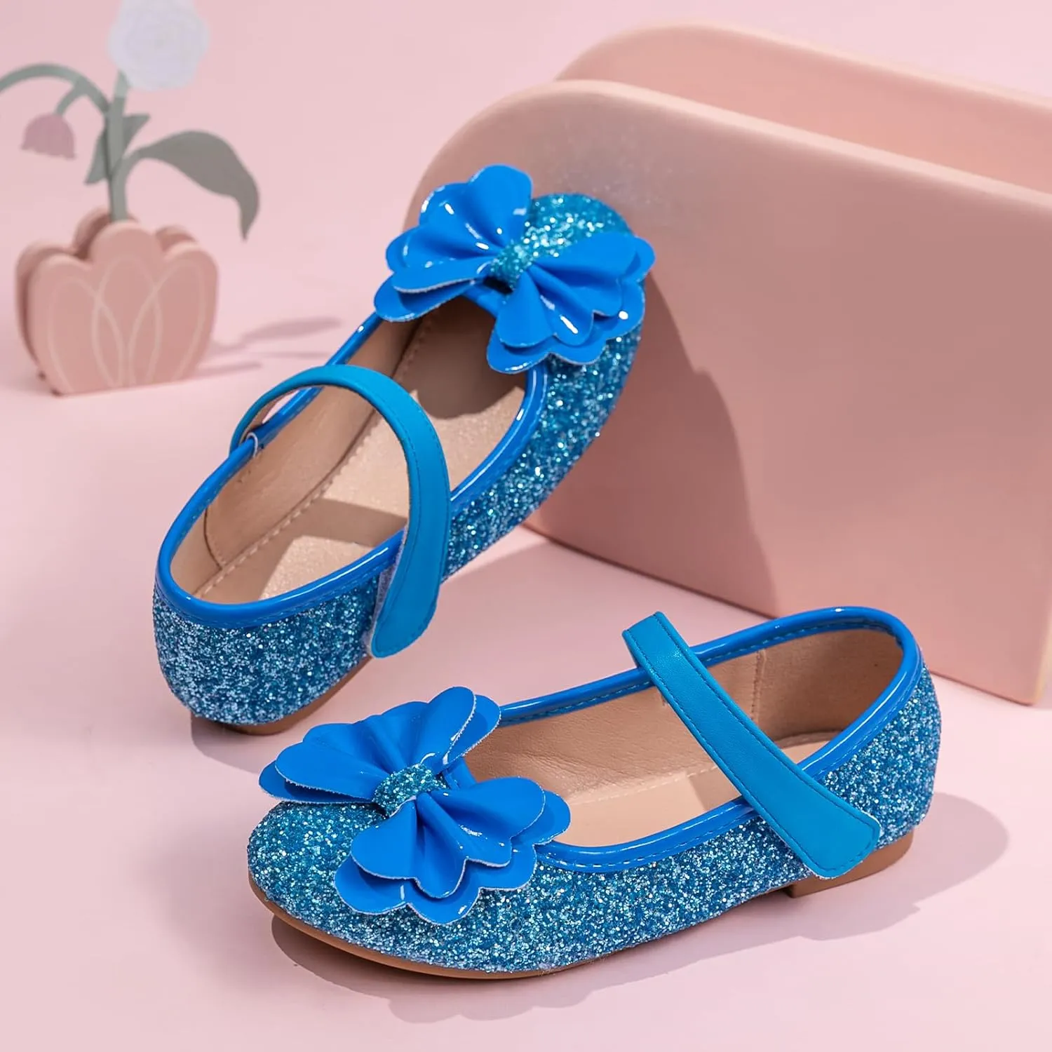 Girls Dress Shoes Mary Jane Wedding Party Shoes Glitter Bridesmaids Princess Flat