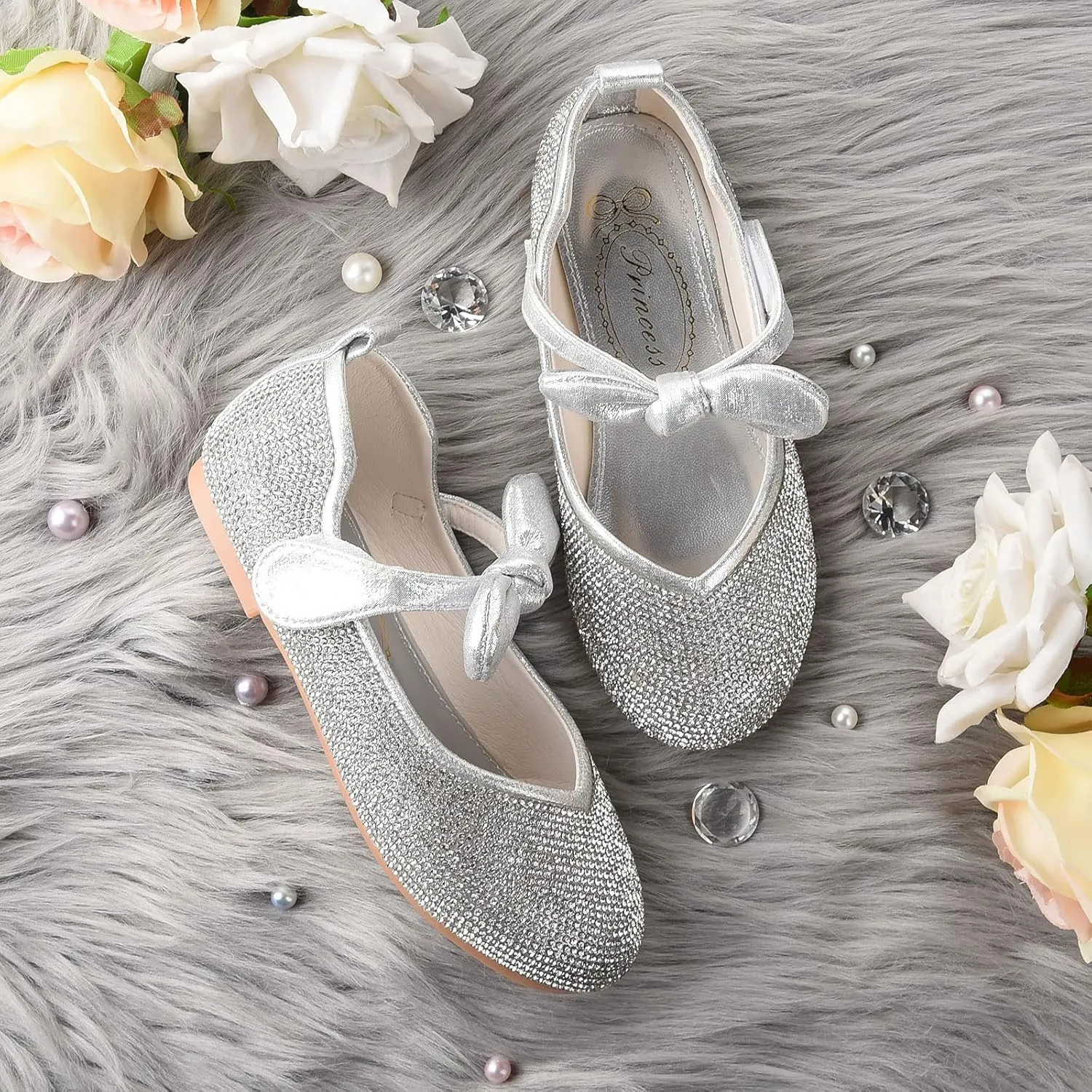 Girls Glitter Bridesmaids Shoes Party Wedding Princess Dress Flat