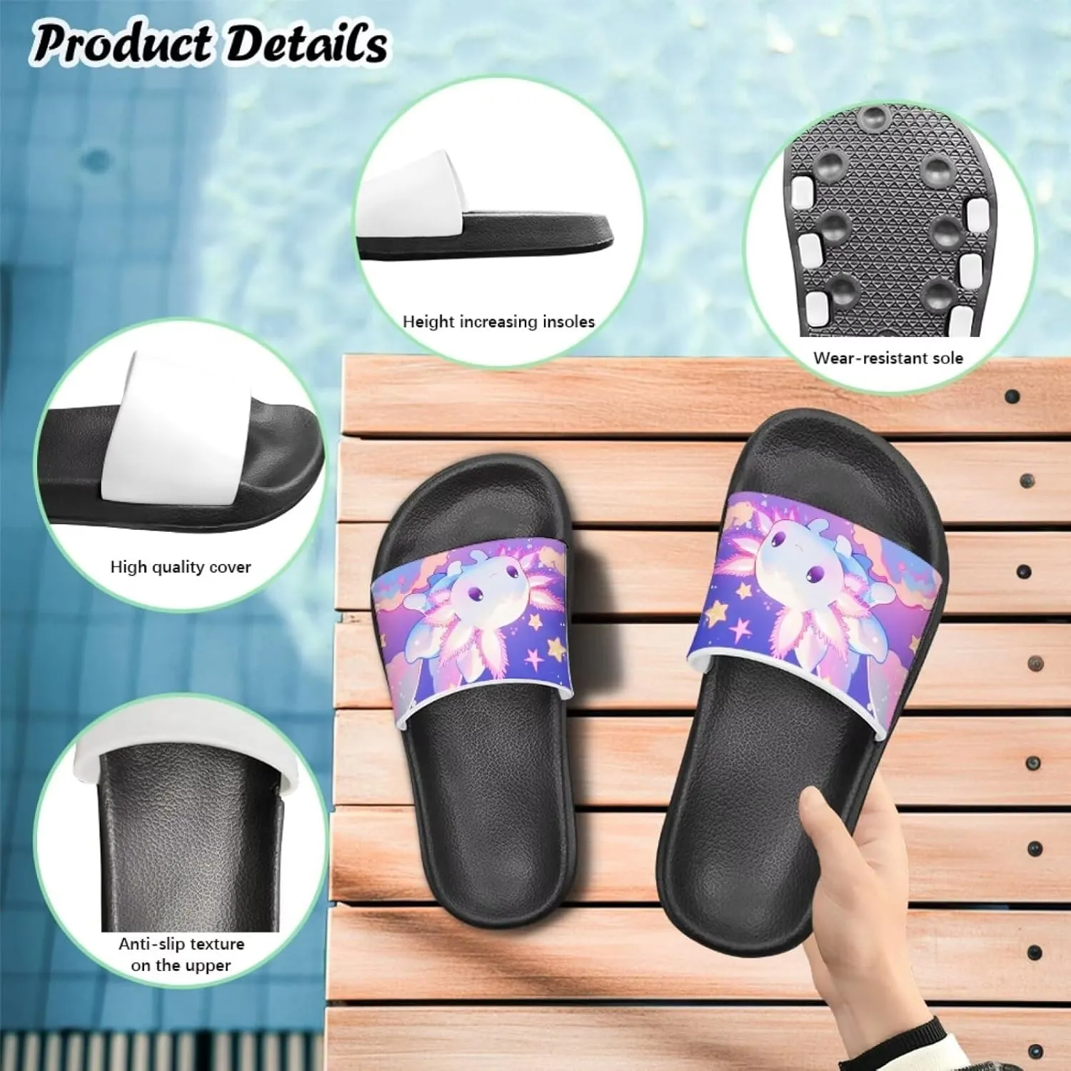Girls Slide Sandals Summer Shoes for Kids Open Toe Beach Slides Lightweight Non Slip Shower Slippers