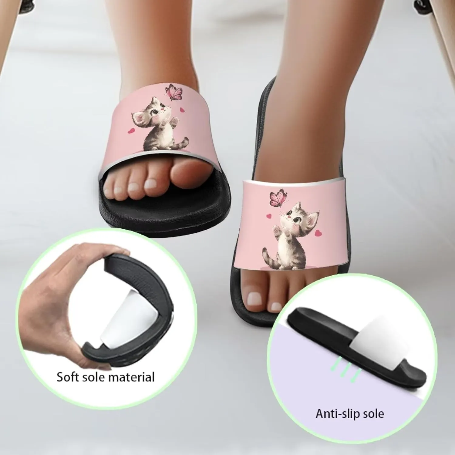 Girls Slide Sandals Summer Shoes for Kids Open Toe Beach Slides Lightweight Non Slip Shower Slippers