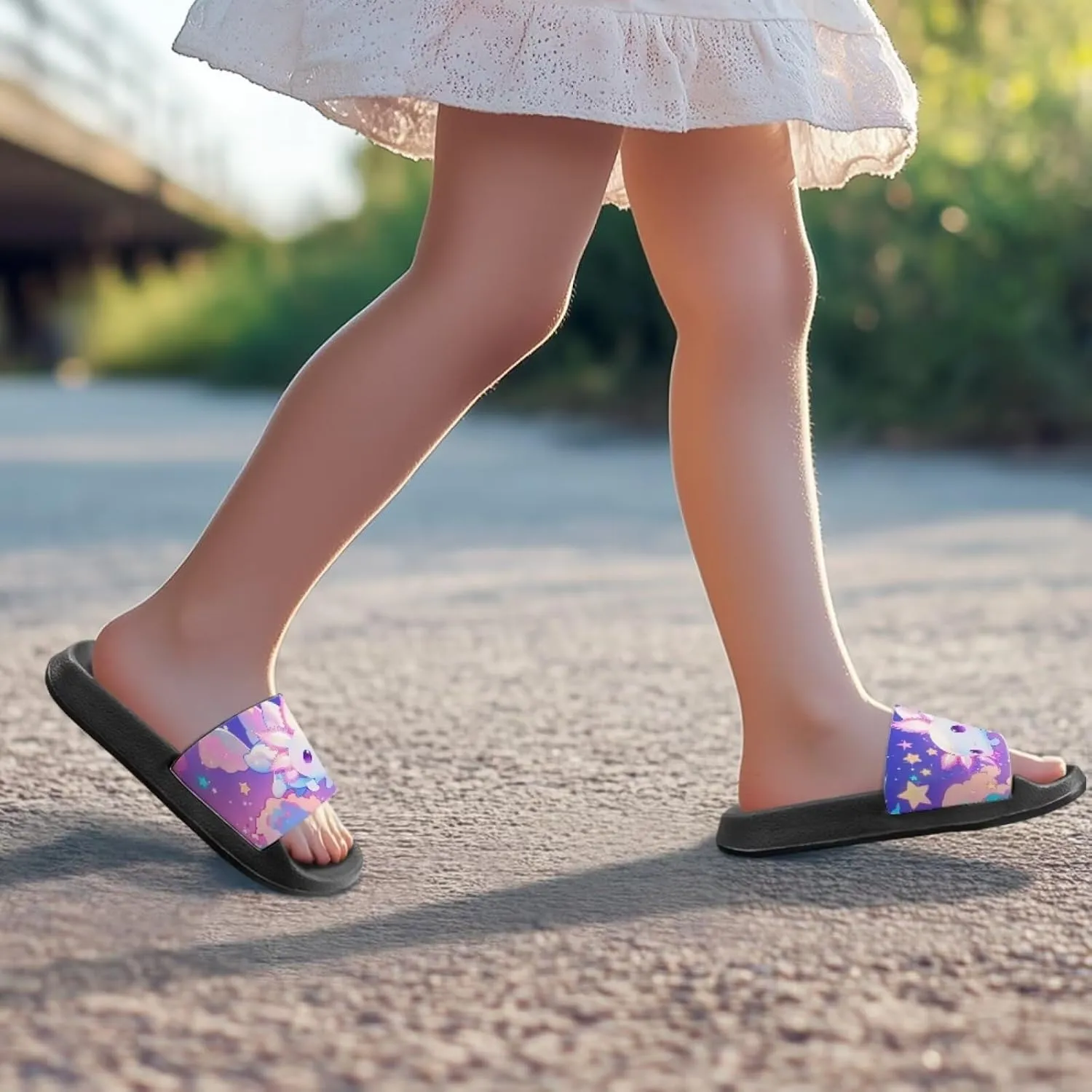 Girls Slide Sandals Summer Shoes for Kids Open Toe Beach Slides Lightweight Non Slip Shower Slippers