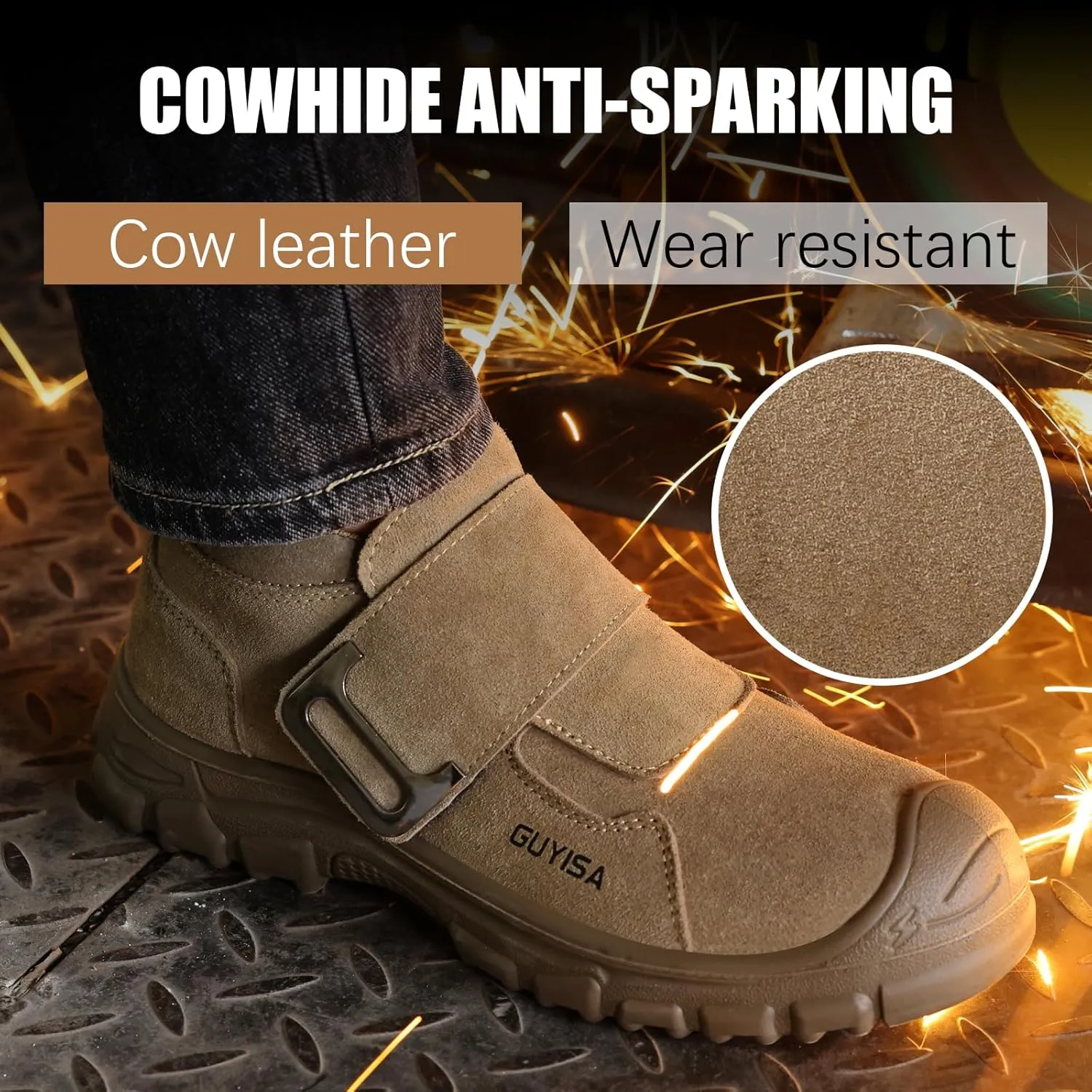 GLANOUDUN Welding Work Boots for Men Slip on Steel Toe Shoes for Men Indestructible Steel Toe Boots Welder Men's Working Shoes Fireproof Safety Footwear for Construction Men's Work & Safety Footwear