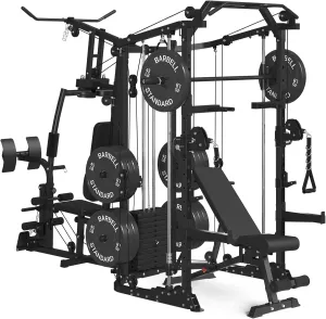 GMWD SmithΔ Machine Power Cage, Multi-Function Home Gym System with Cable Crossover System, Dual-Sided Workout Station with 121LBS Weight Stack, Power Rack, Functional Trainer, All in One Home Gym