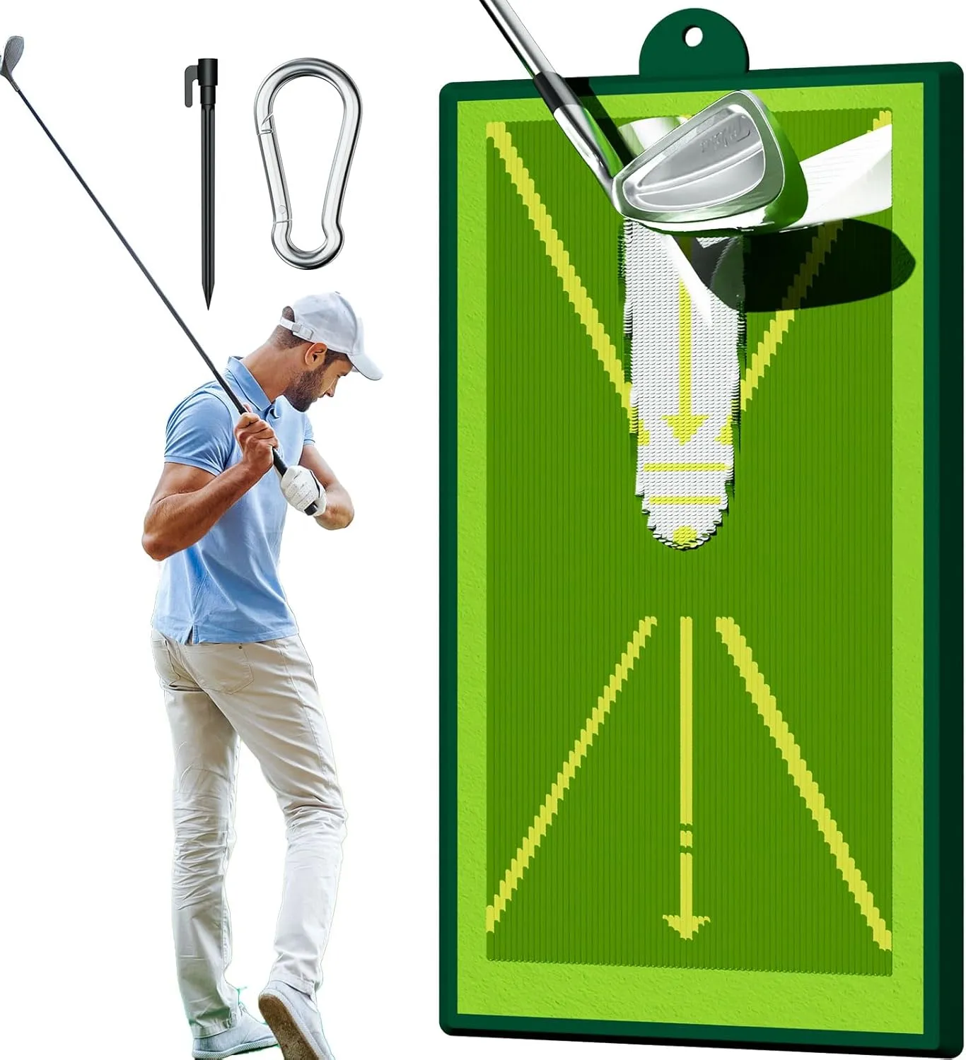 Golf Practice Hitting Mat, Golfing Swing Training Matt Aids, 18.7"x9.8" Practice Mats Indoor Outdoor, Golfing Gifts for Golfers Men, Portable Golf Matt for Analyzing Swing Path Feedback