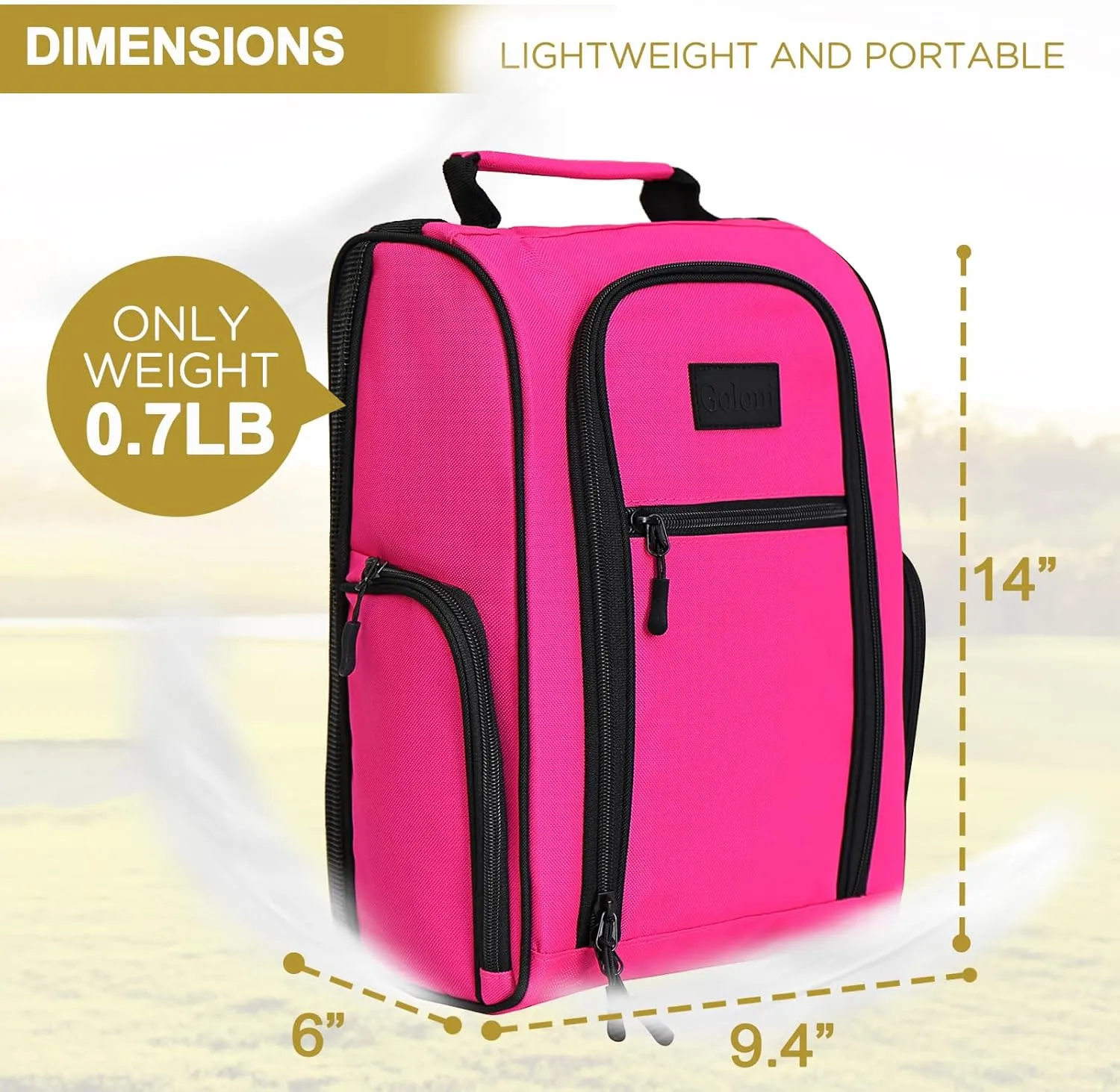Goloni 2Pcs Golf Shoe Bag for Men & Women, Padded Travel Shoe Bag with Side Accessory Pockets,Sport Shoe Carrier for Golf Shoes,Socks,Tees & Balls,Durable & Lightweight Design (Black Pink)