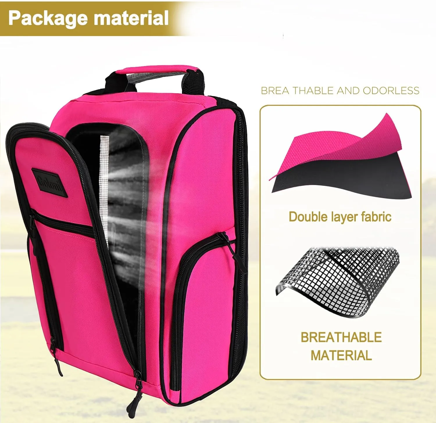 Goloni 2Pcs Golf Shoe Bag for Men & Women, Padded Travel Shoe Bag with Side Accessory Pockets,Sport Shoe Carrier for Golf Shoes,Socks,Tees & Balls,Durable & Lightweight Design (Black Pink)