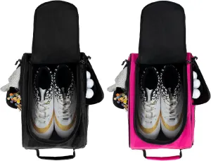 Goloni 2Pcs Golf Shoe Bag for Men & Women, Padded Travel Shoe Bag with Side Accessory Pockets,Sport Shoe Carrier for Golf Shoes,Socks,Tees & Balls,Durable & Lightweight Design (Black Pink)