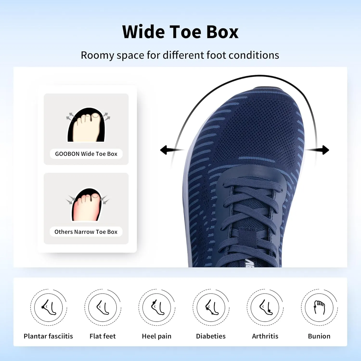 GOOBON Men's Wide Toe Box Walking Shoes with Arch Support Orthotic Tennis Sneakers for Plantar Fasciitis Bunions Flat Feet