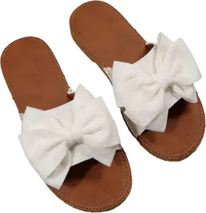 GORGLITTER Women's Bow Knot Flat Sandals Open Toe Slip On Slide Slipper Single Band Flats