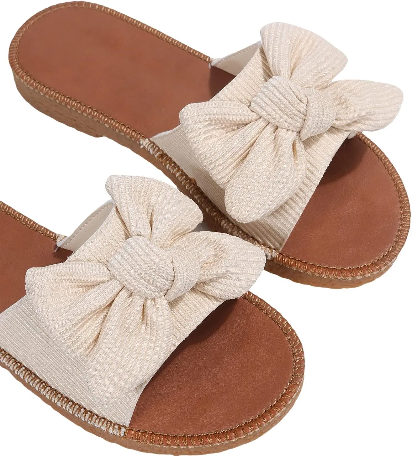GORGLITTER Women's Bow Knot Flat Sandals Open Toe Slip On Slide Slipper Single Band Flats