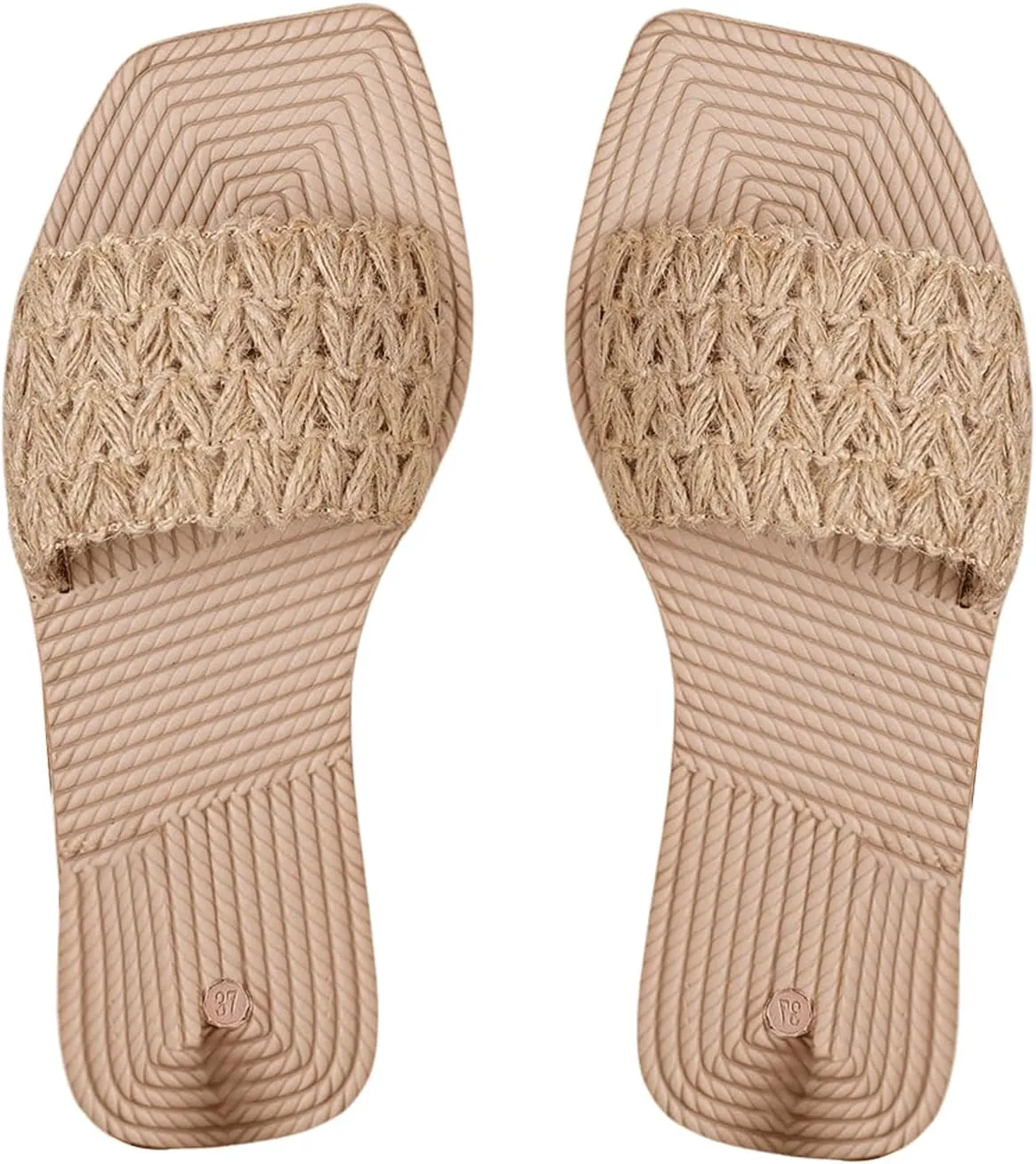 GORGLITTER Women's Braided Straw Slide Sandals Square Open Toe Lightweight Vacation Flats