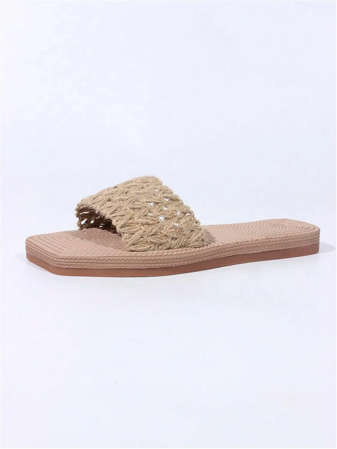 GORGLITTER Women's Braided Straw Slide Sandals Square Open Toe Lightweight Vacation Flats