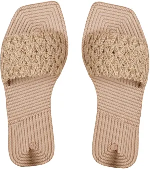 GORGLITTER Women's Braided Straw Slide Sandals Square Open Toe Lightweight Vacation Flats