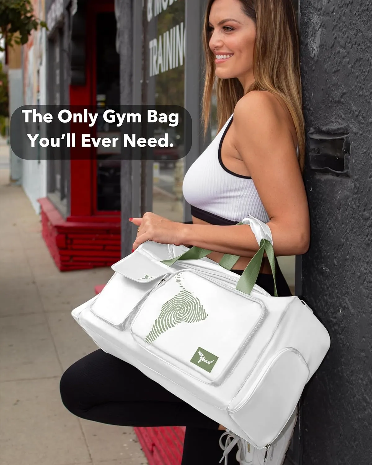 GoVivo Gym Bag with Shoe Compartment, Gym Duffle Bag for Women, Water Resistant Weekender travel Bag, bolso de viaje para mujer, Lightweight & Stylish gym bags, Beige