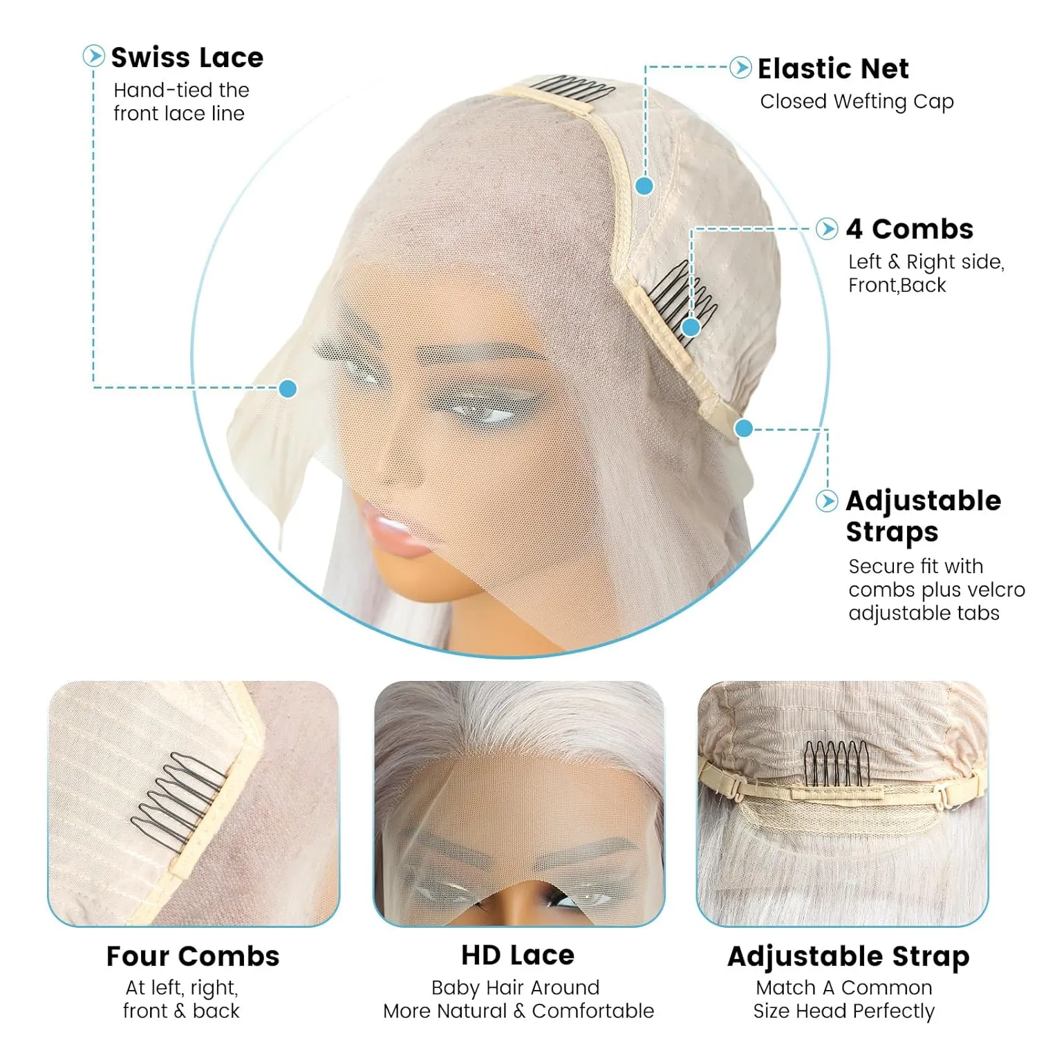 Gray Lace Front Human Hair Wig Gray Straight 13x4 Lace Front Wigs Human Hair with Baby Hair 180% Density for Daily Cosplay Party Holiday Wigs(30inches)