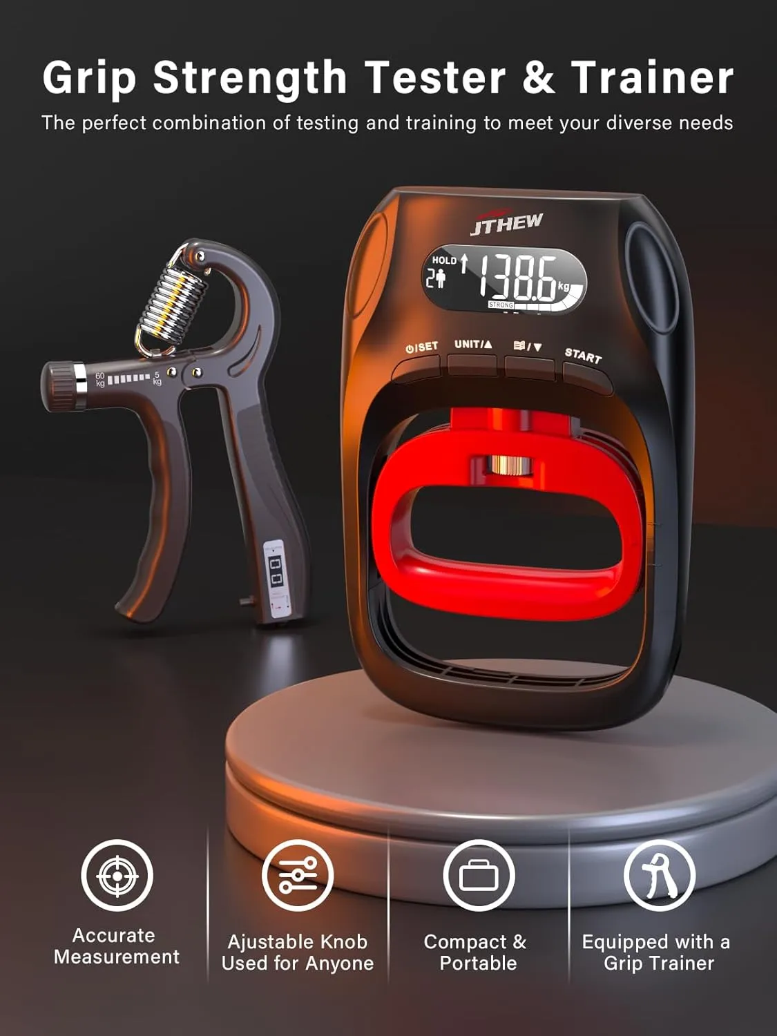Grip Strength Tester Trainer - Electronic Hand Dynamometer of 400lbs/180kg & Grip strengthener with Adjustable Resistance for Sports