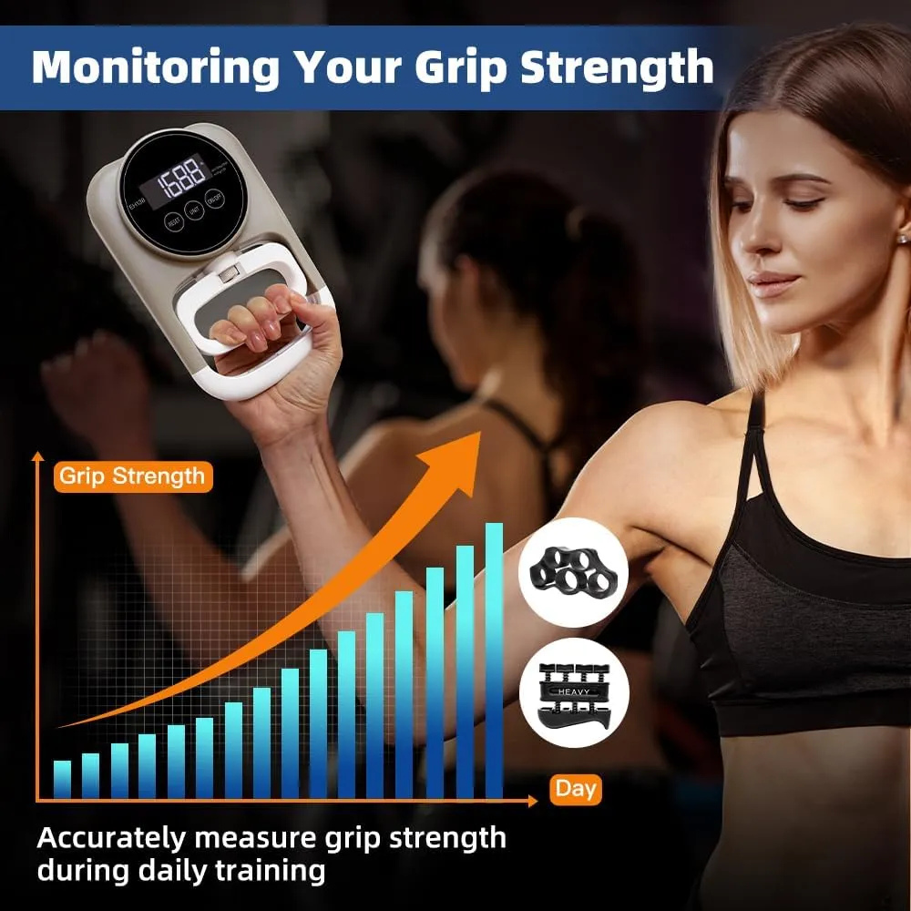 Grip Strength Trainer Hand Gripper - Grip Strength Tester Hand Dynamometer Handheld Meter LED Display Comfortable 265 Lbs / 120 Kgs Finger Strengthener for Sports Home School Gym Use