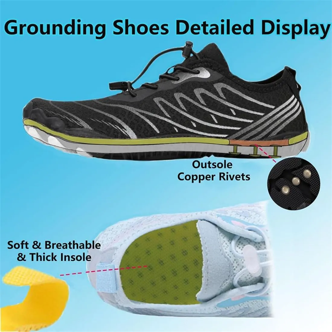 Grounding Shoes with Copper, Copper Grounding, Grounded Barefoot Footwear Hike Shoes for Women Men, Wide Toe Soft Comfortable