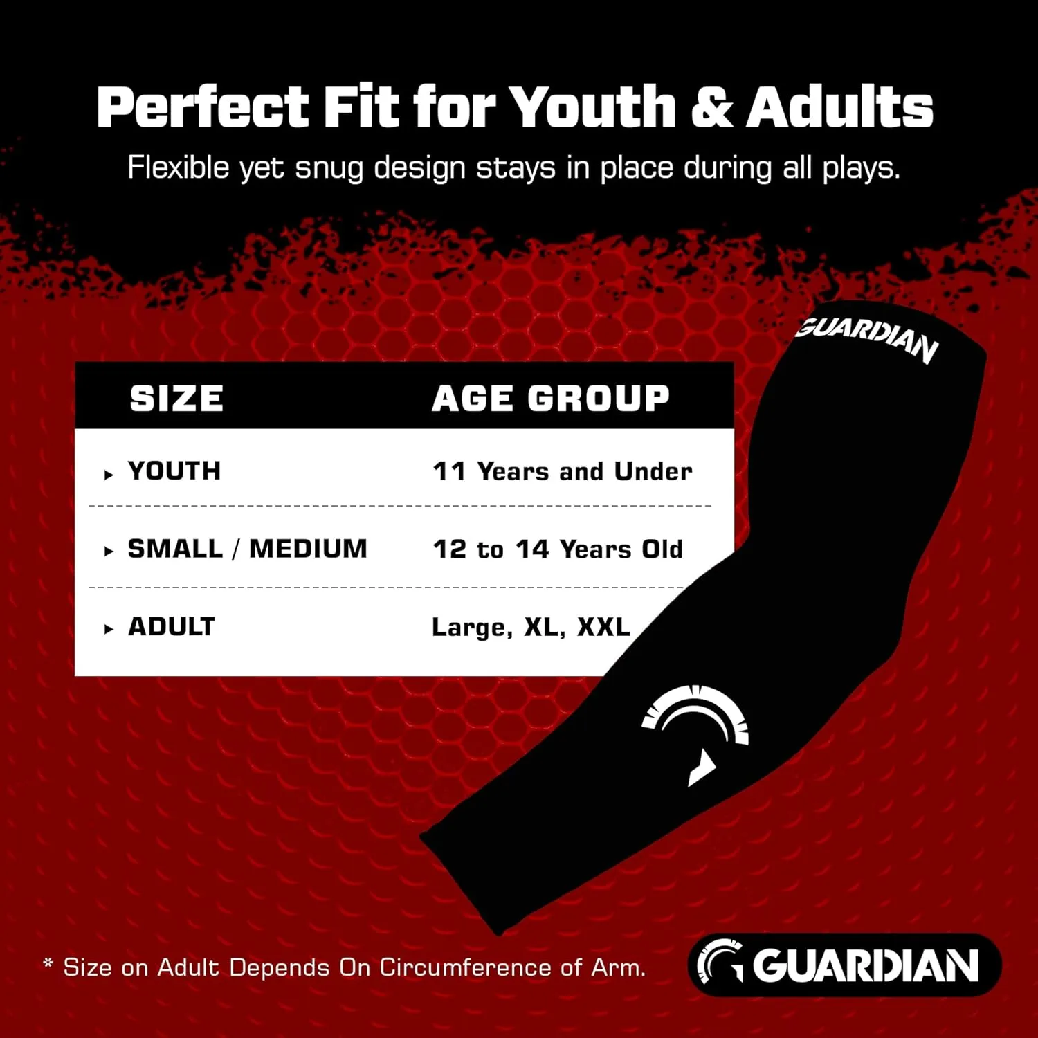 Guardian Baseball Pro-Grade Compression Arm Sleeve- Adult & Youth Baseball Arm Sleeve for Compression Benefits and Protection