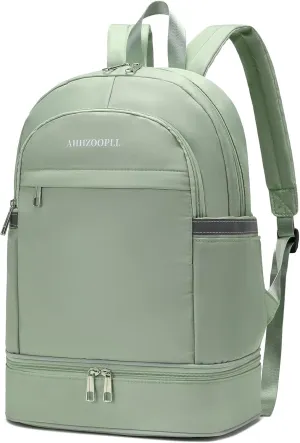 Gym Backpack with Shoe Compartment, Lightweight Backpacks for Travel, Workout Sports Swim Carry On Back Pack for Men Women, Water-resistant Personal Item Bag, Light Green
