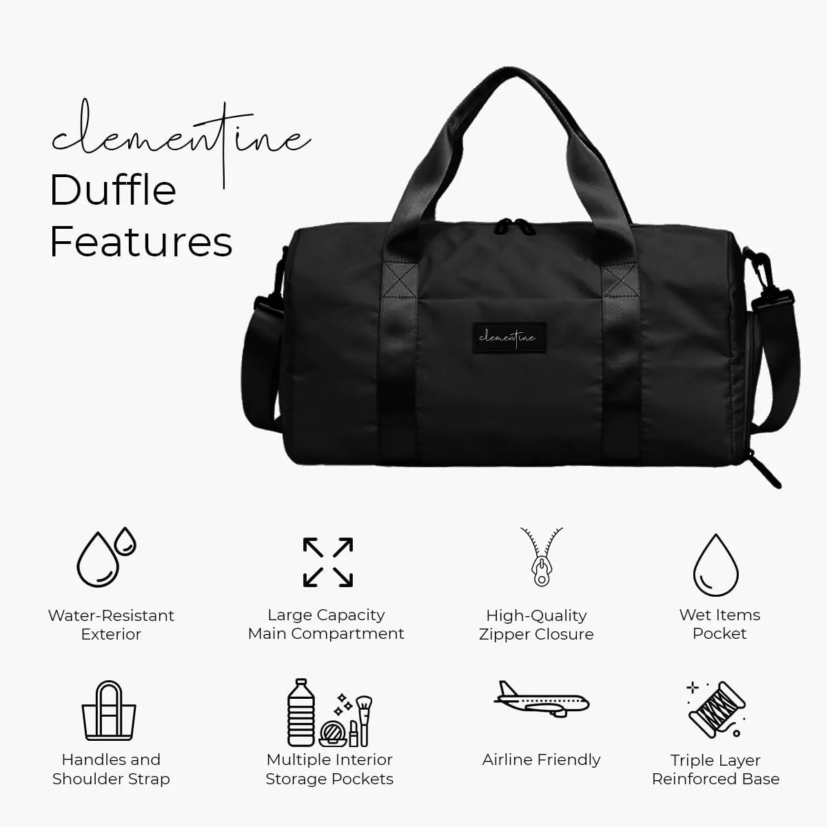 Gym Bag for Women with Shoe Compartment and Wet Pocket | Small Durable Lightweight Gym Duffle Bag | Great for the Gym and Overnights | Black