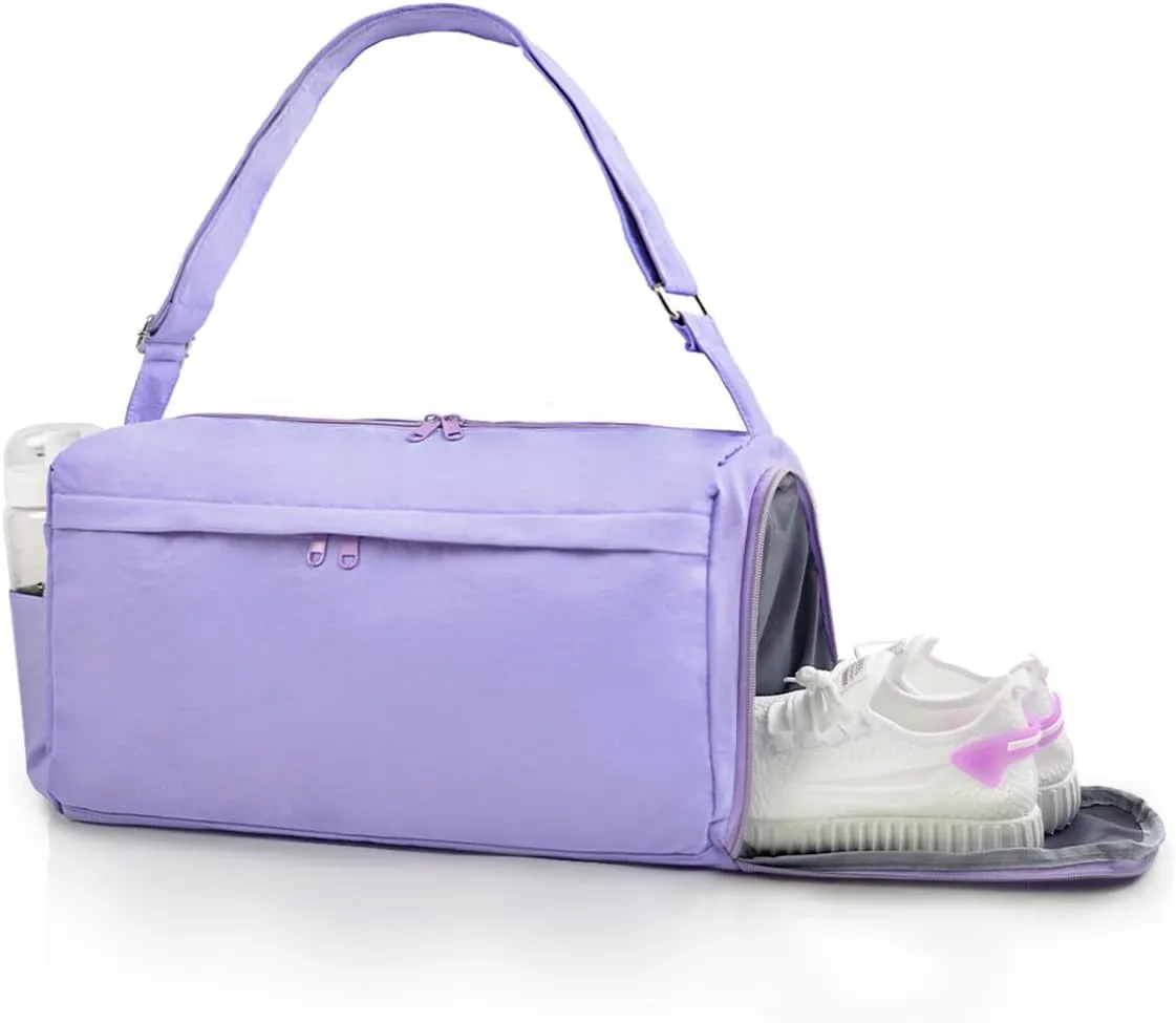 Gym Bag for Women with Shoe Compartment Sports Duffle Bag Men with Wet Pocket and Bottle Pocket Lightweight for Travel Workout, Purple