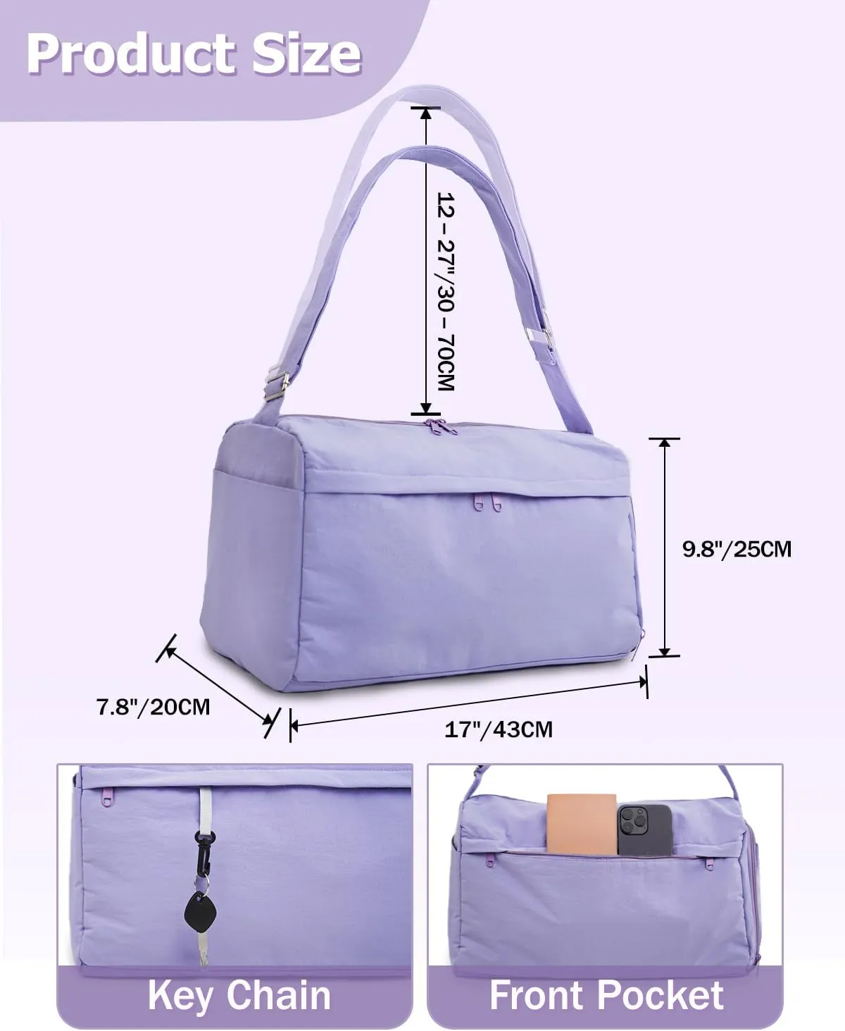 Gym Bag for Women with Shoe Compartment Sports Duffle Bag Men with Wet Pocket and Bottle Pocket Lightweight for Travel Workout, Purple