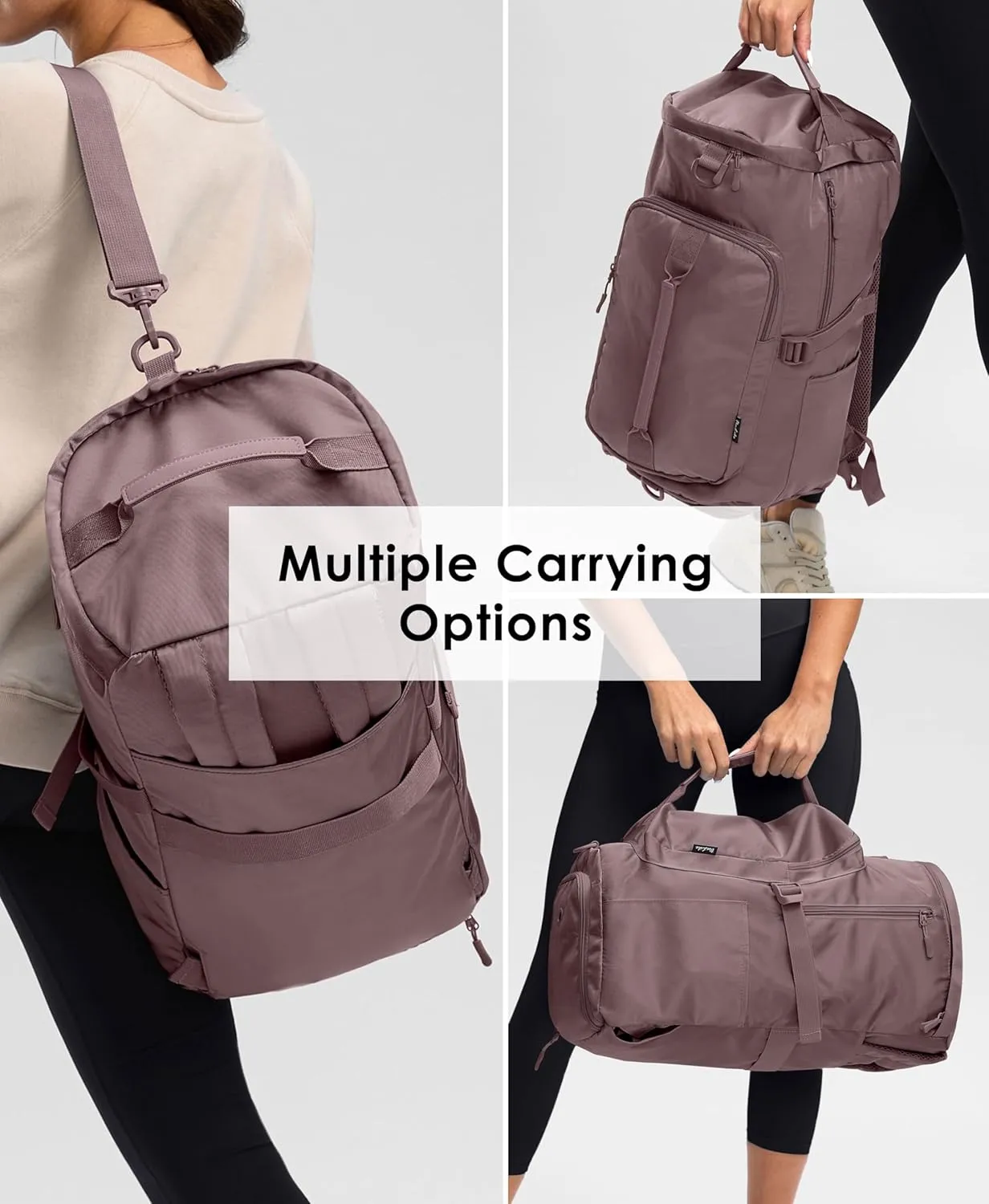 Gym Bag for Women Workout Gym Backpack with Shoe Compartment Sports Duffel Bag Multiple Pockets 30L (Purple Ash)