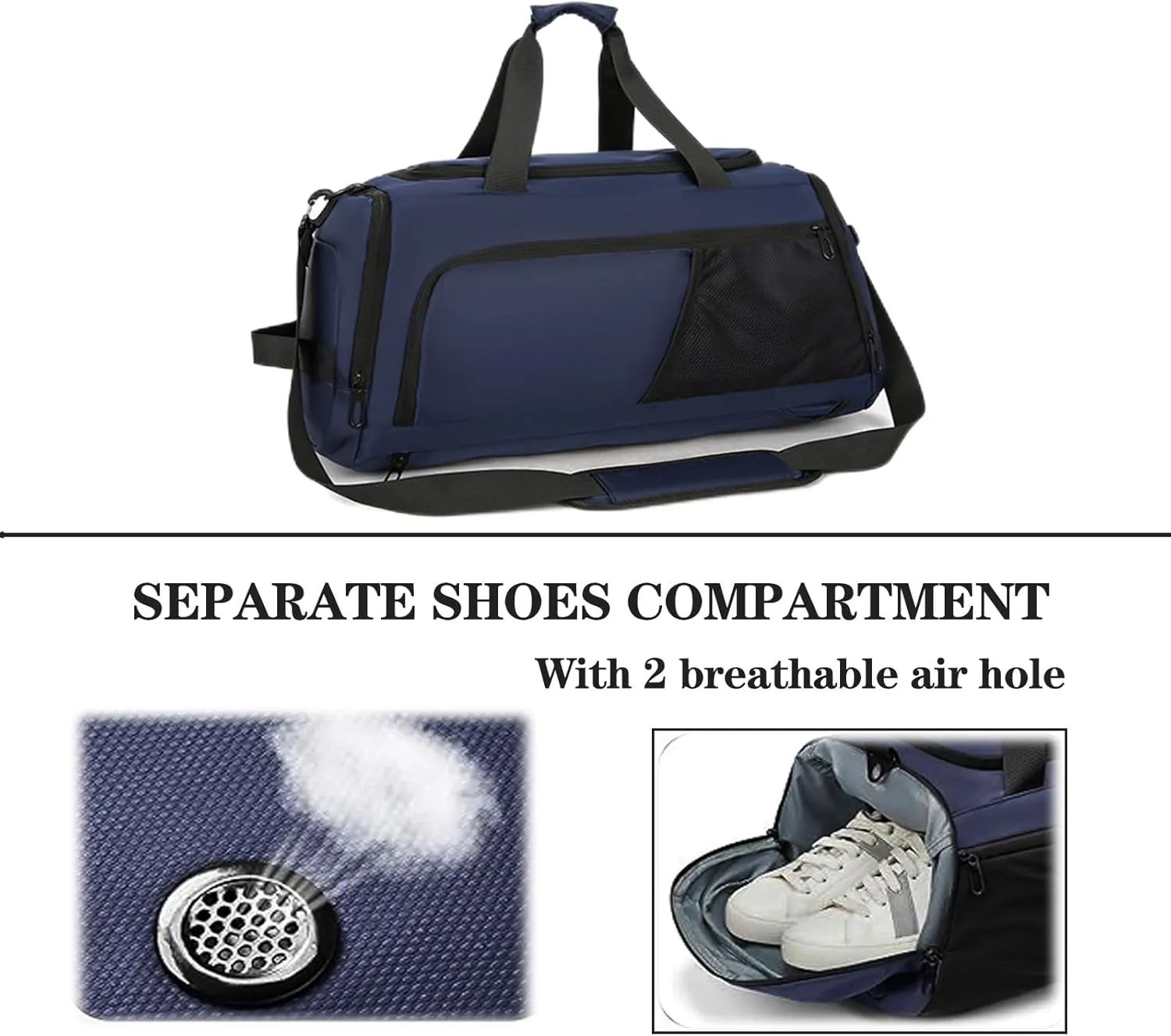 Gym Bags for Men Women,Duffle Bag with Shoe Compartment and Wet Pocket,30L Waterproof Travel Sports Bags,Overnight Bag,Carry On Weekender Backpack (Blue)