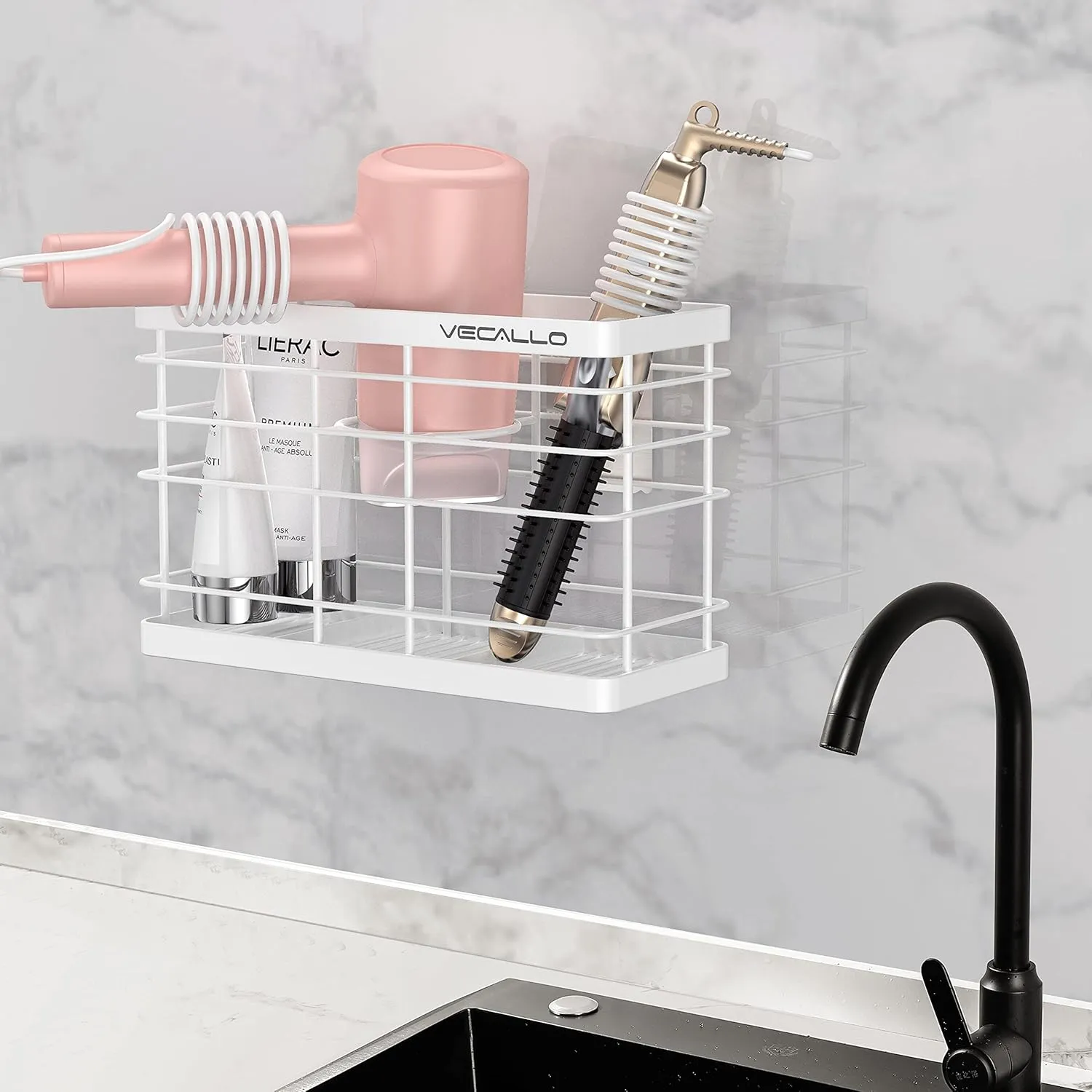 Hair Tool Organizer Shower Caddy Bathroom Hair Care and Styling Tool Organizer Storage Basket and Container for Hair Dryer, Flat Irons, Curling Wands, Hair Straighteners - Wall Mount No Drilling Rustproof Stainless Steel Bathroom Shelf