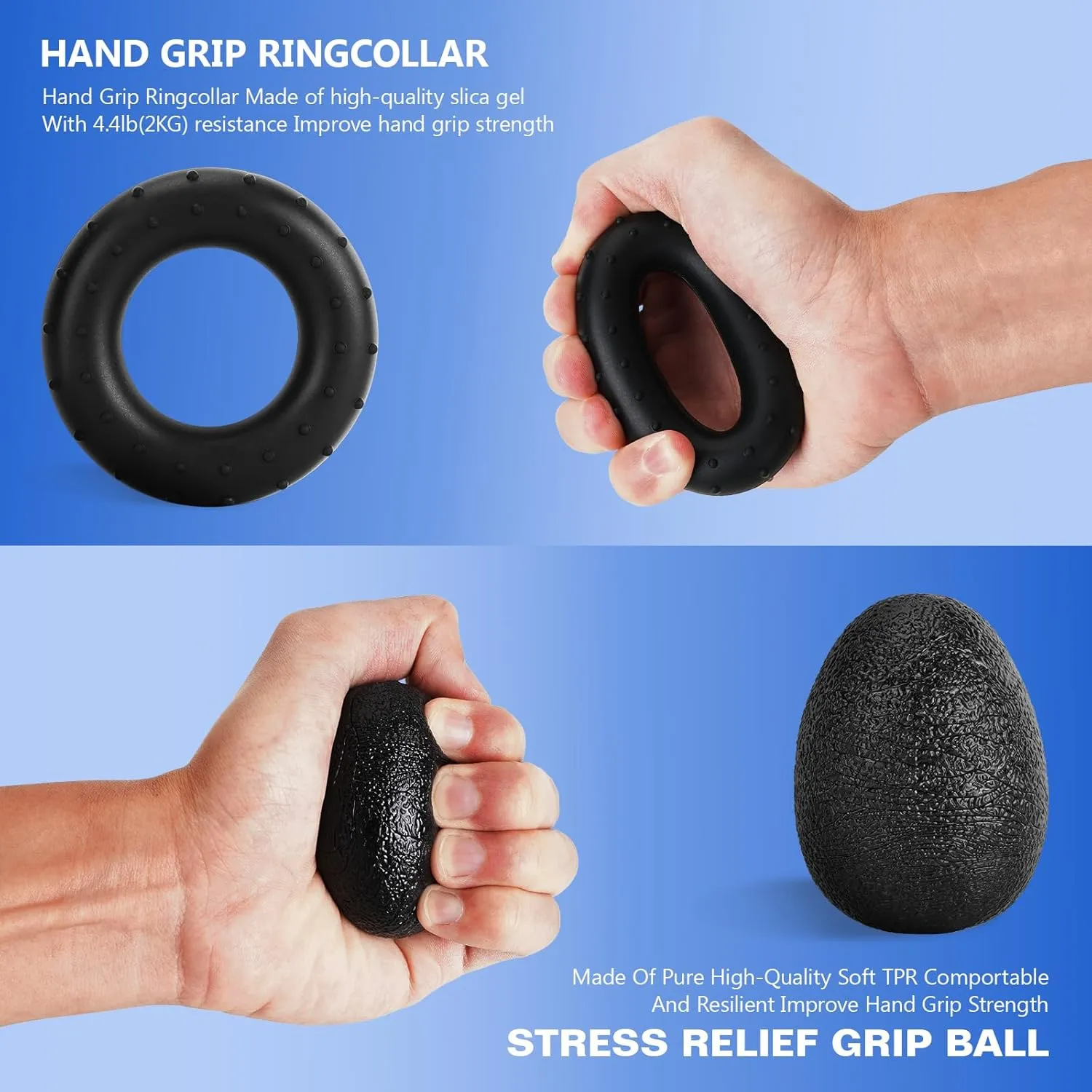 Hand Grip Strengthener Kit with Wrist Strengthener, Ultimate Hand Exerciser Set for Forearm Workout, Adjustable Grip Strength Trainer, Stress Relief Ball, Exercise Ring, Training and Recovery