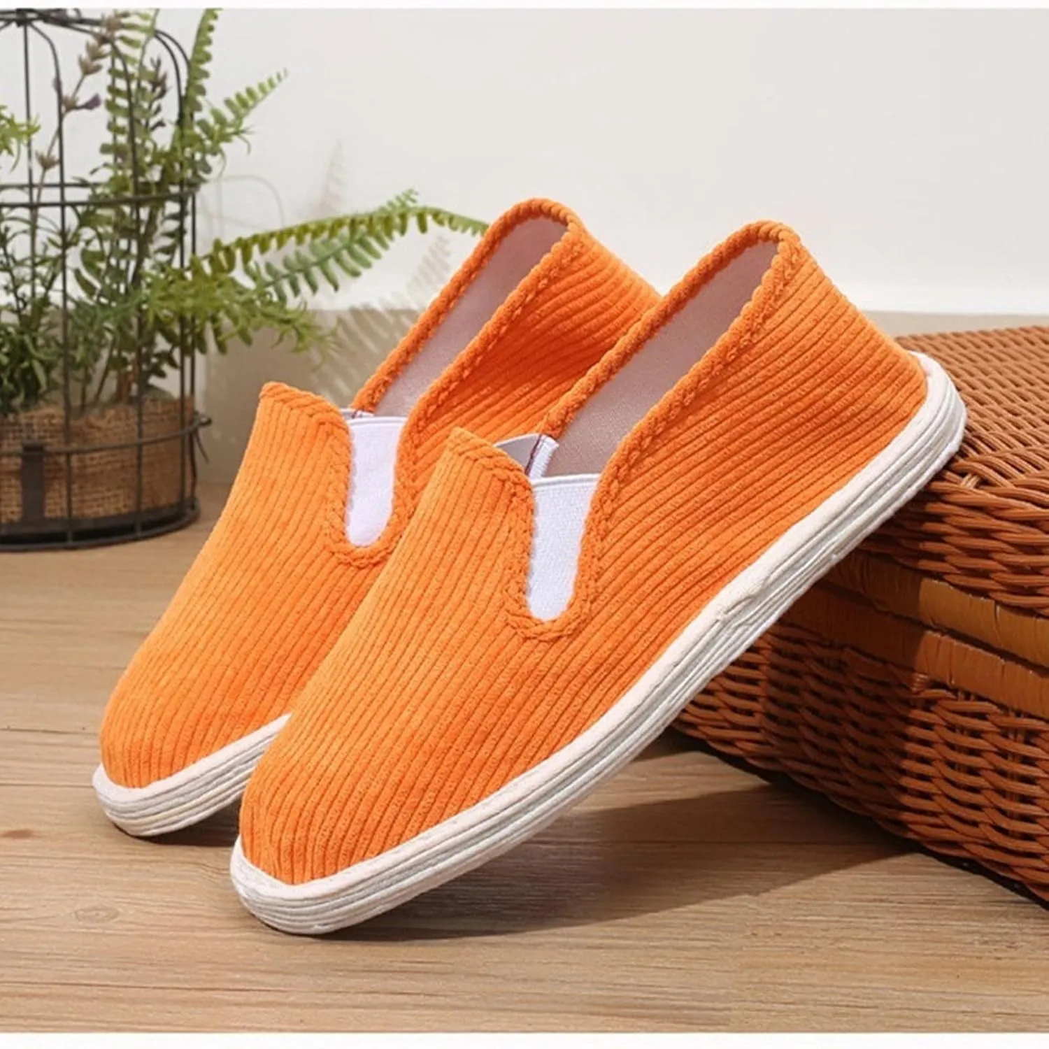 Handmade Fashion Women's Retro Linen Shoes, Slip on Flat Heel Casual Footwear, Soft Traditional Chinese Breathable Flat Shoes,7,Orange