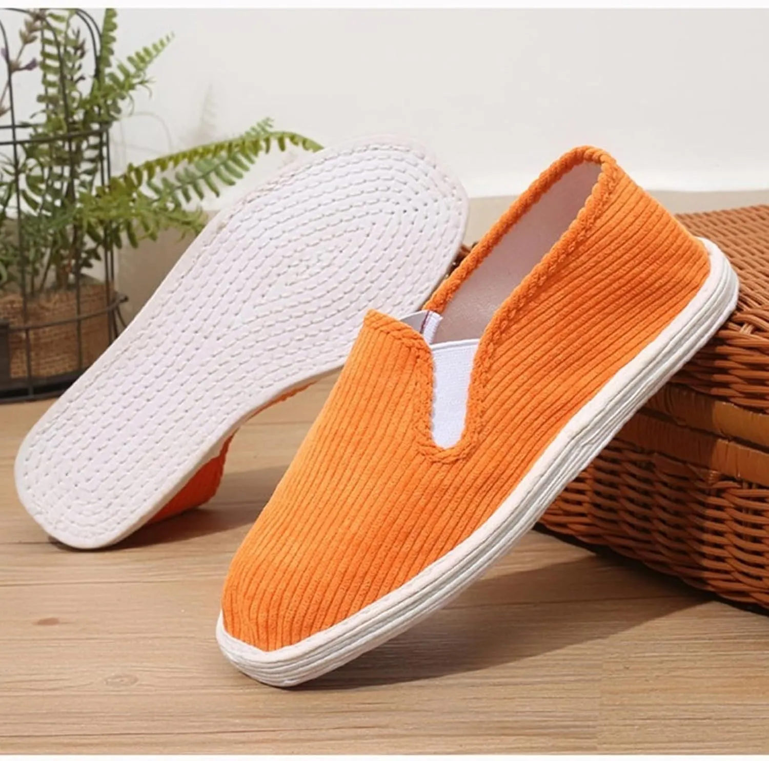 Handmade Fashion Women's Retro Linen Shoes, Slip on Flat Heel Casual Footwear, Soft Traditional Chinese Breathable Flat Shoes,7,Orange