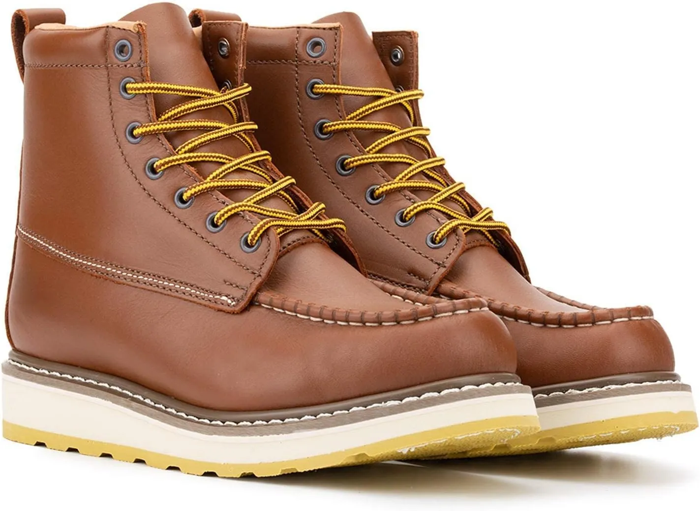 HANDPOINT Men's Steel Toe 6" SureTrack Work Boots, Stylish Classic Leather Slip Resistant Durable Breathable Work Shoes 84992EE