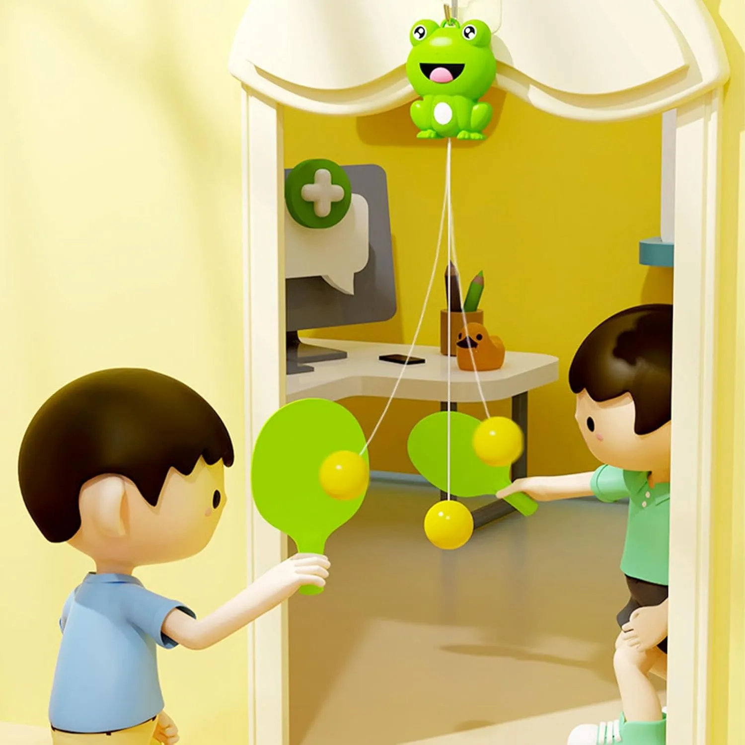 Hanging Table Tennis Trainer Portable Set, Door Pong Game for Kids with Racket and Balls, Adjustable Hanging Table Tennis Trainer