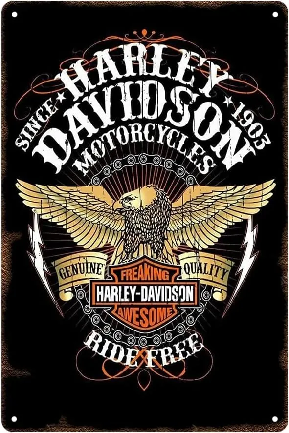 Harley Metal Sign Decor Davidson Tin Signs Harley Poster For Fans 8 x 12 in Decor Garage Auto Shop Cave, Black