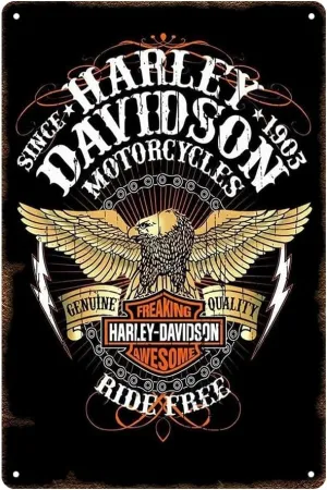 Harley Metal Sign Decor Davidson Tin Signs Harley Poster For Fans 8 x 12 in Decor Garage Auto Shop Cave, Black