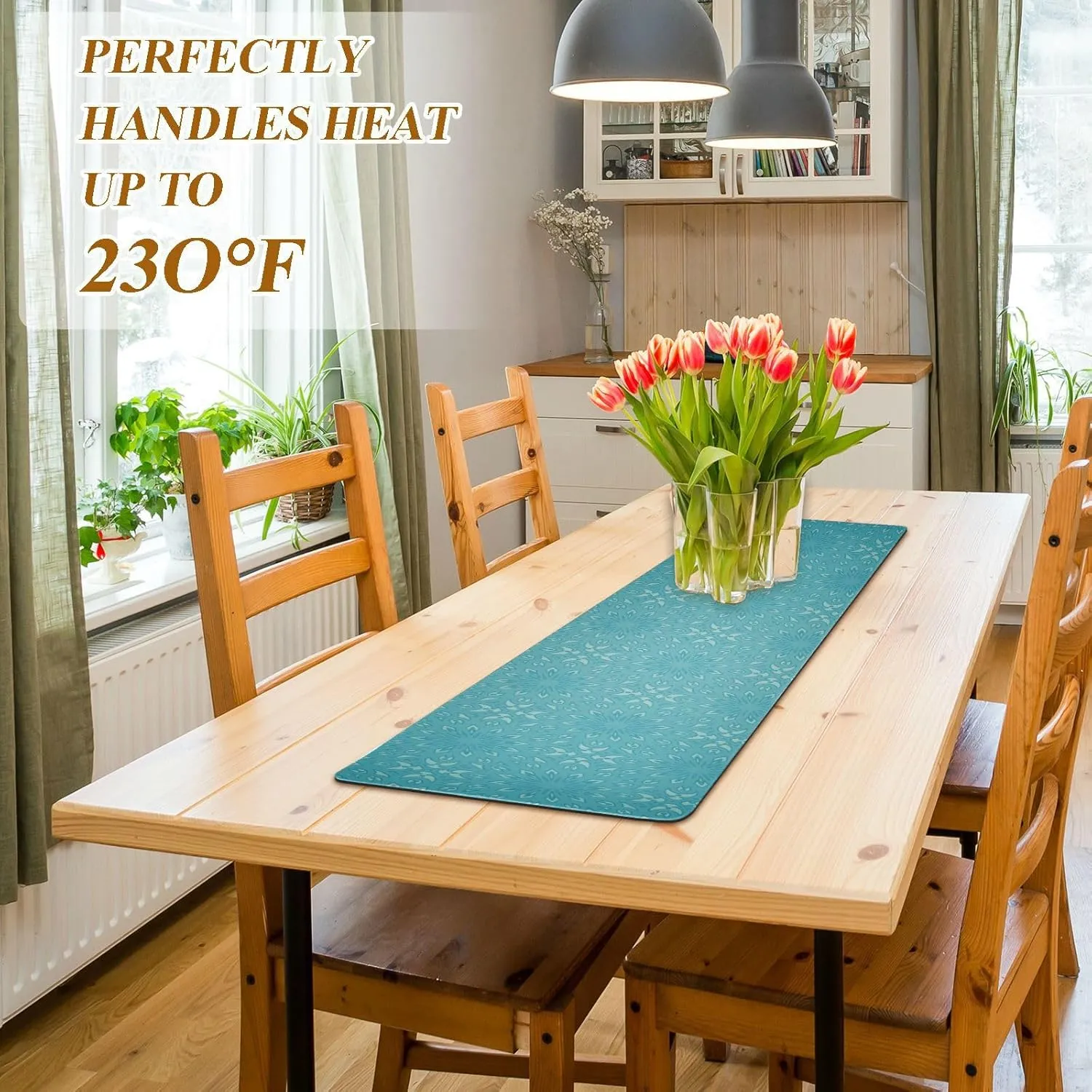 Heat Resistant Table Runner&Trivet Runners Anti Slip Waterproof Trivets for Hot Dishes and Pans Kitchen Farmhouse Wedding Party Countertops Decoration 12X39 in Blue Pattern