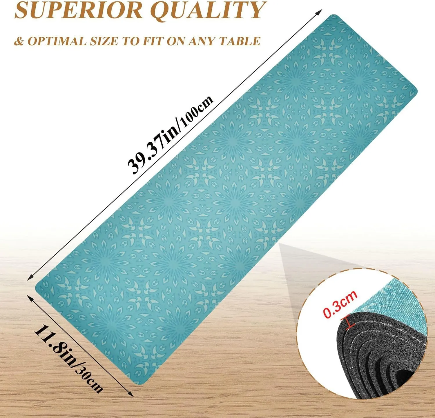 Heat Resistant Table Runner&Trivet Runners Anti Slip Waterproof Trivets for Hot Dishes and Pans Kitchen Farmhouse Wedding Party Countertops Decoration 12X39 in Blue Pattern