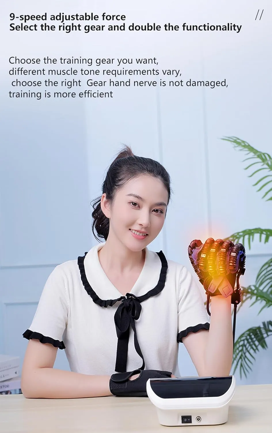 Heated Rehabilitation Robot Gloves for Stroke Recovery, Hand Strength Exercise, 4 Training Modes, 9-Speed Adjustable Force, Rechargeable Massage Finger Trainer
