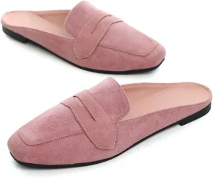 Hee grand Mules for Women Flats Square Toe Slip on Flat Slides Comfortable Suede Women Slippers Backless Loafer Shoes