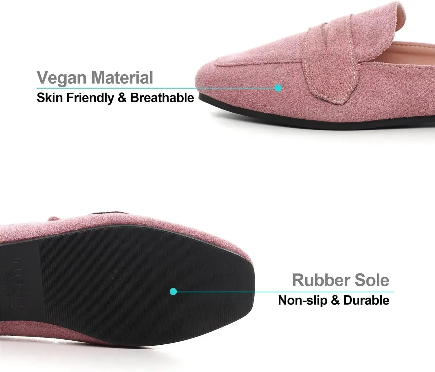 Hee grand Mules for Women Flats Square Toe Slip on Flat Slides Comfortable Suede Women Slippers Backless Loafer Shoes