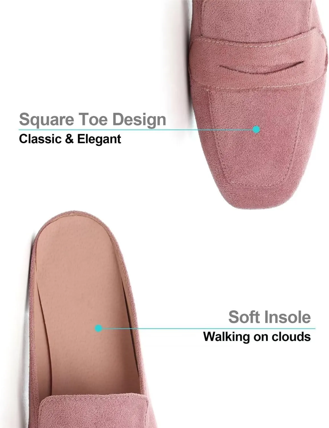 Hee grand Mules for Women Flats Square Toe Slip on Flat Slides Comfortable Suede Women Slippers Backless Loafer Shoes