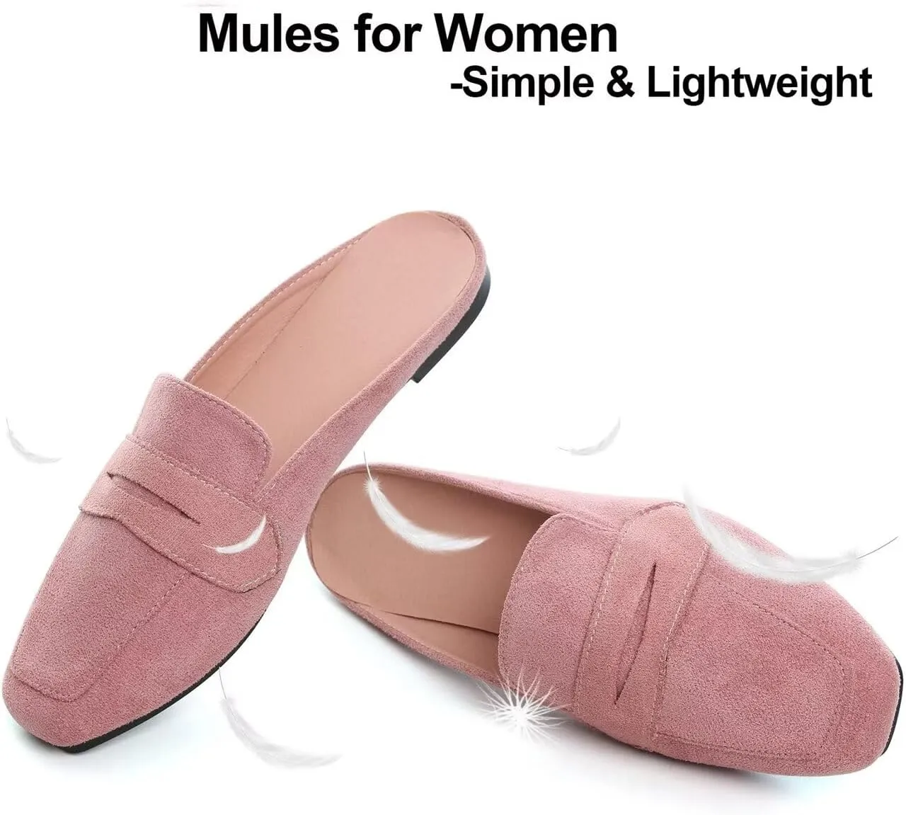 Hee grand Mules for Women Flats Square Toe Slip on Flat Slides Comfortable Suede Women Slippers Backless Loafer Shoes